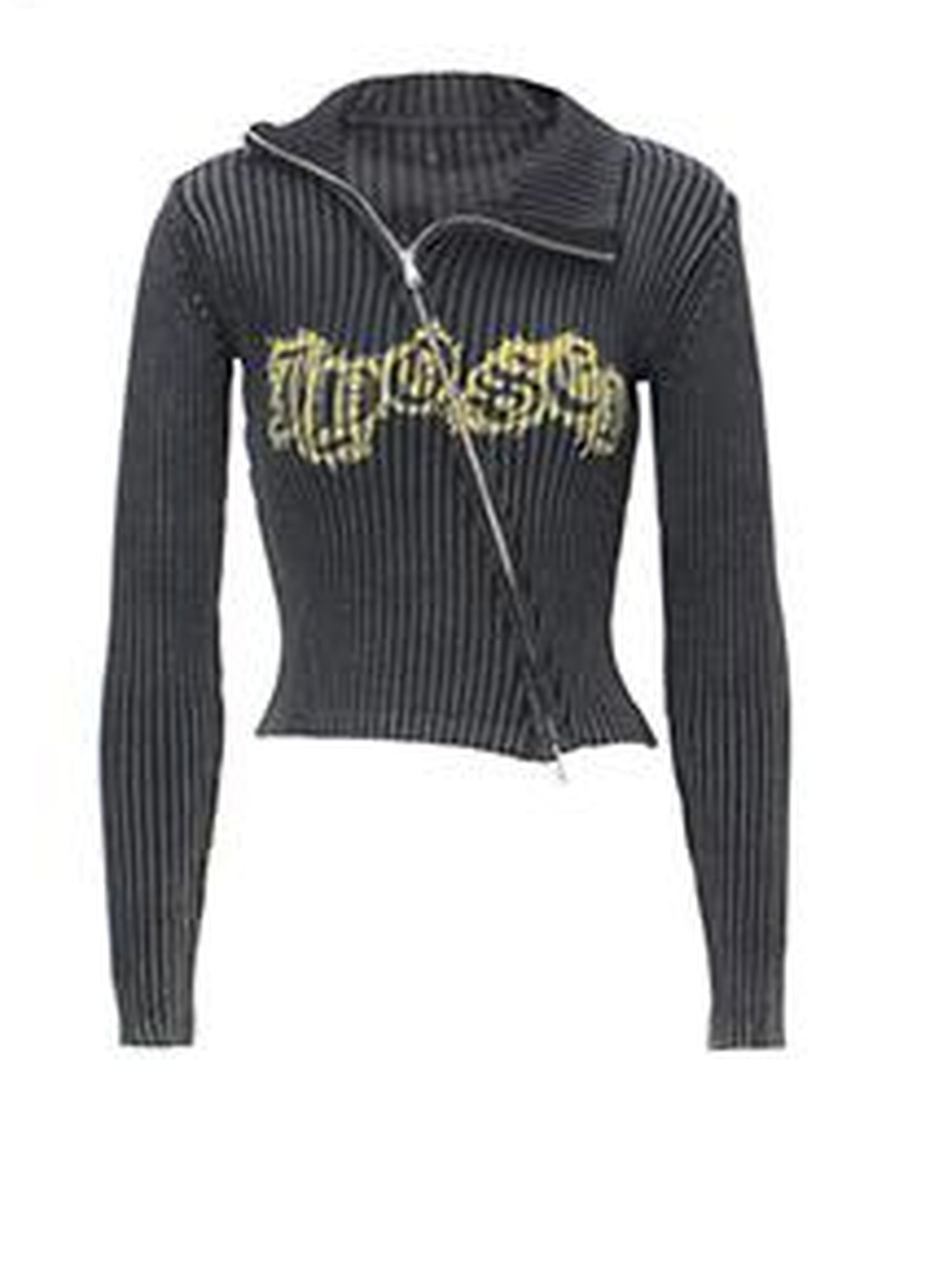 JYOSEI Vintage Black Grey Washed Wide Leg Low Rise Jeans with Leopard Print and Rhinestones