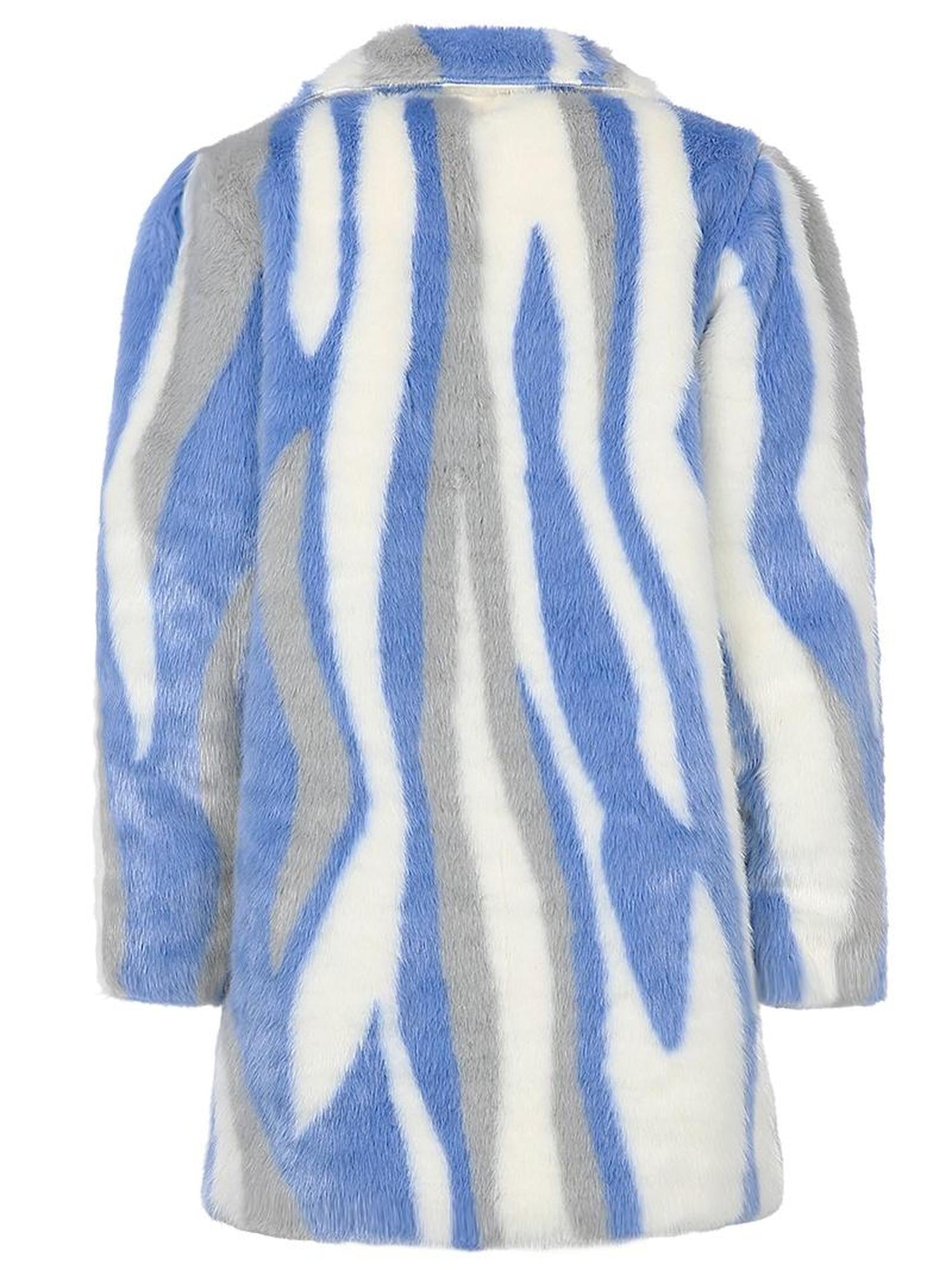 JYOSEI Vintage Blue White Stripe Faux Mink Long Coat