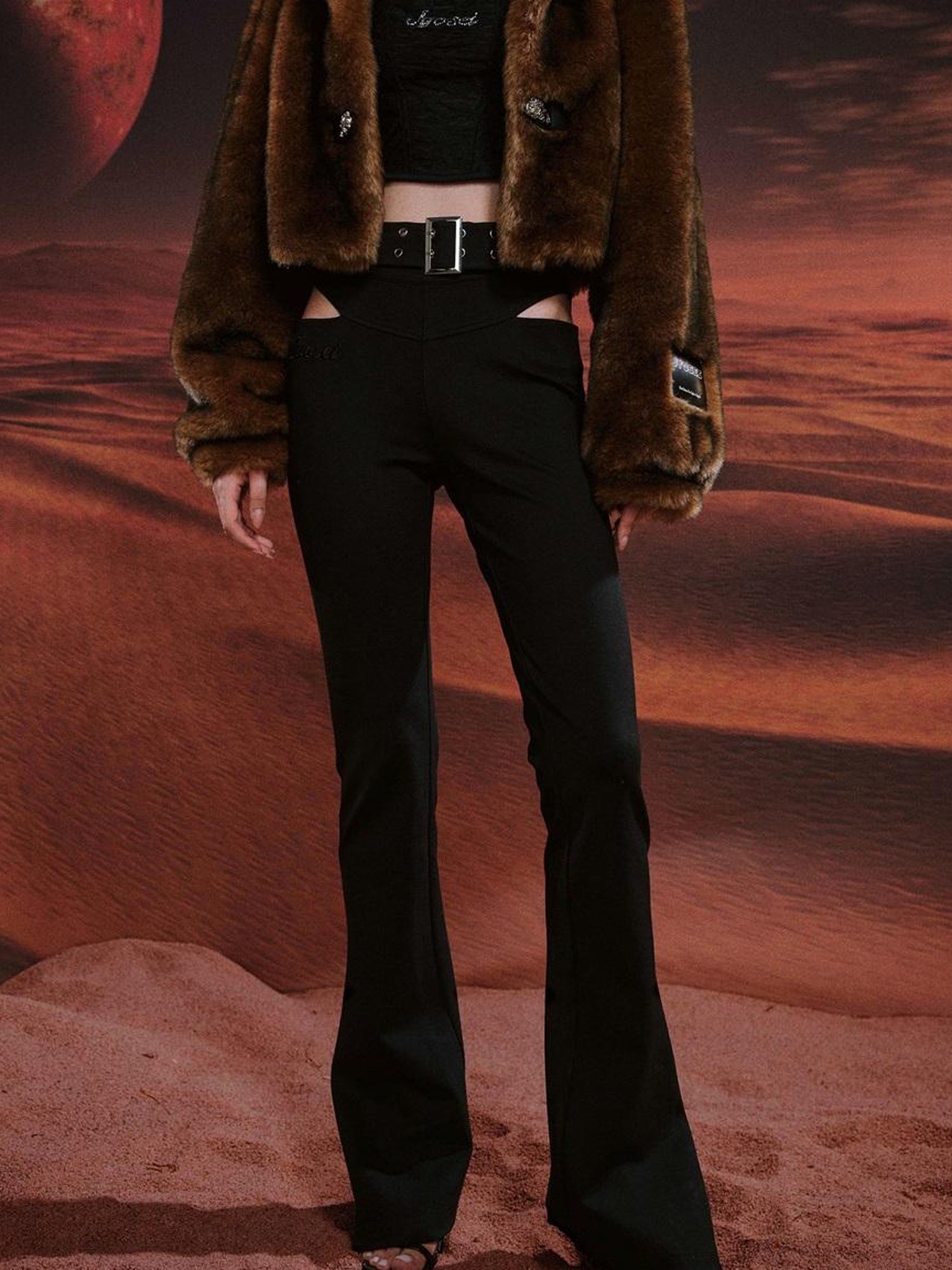 JYOSEI Vintage Brown Black Faux Fur Cropped Jacket