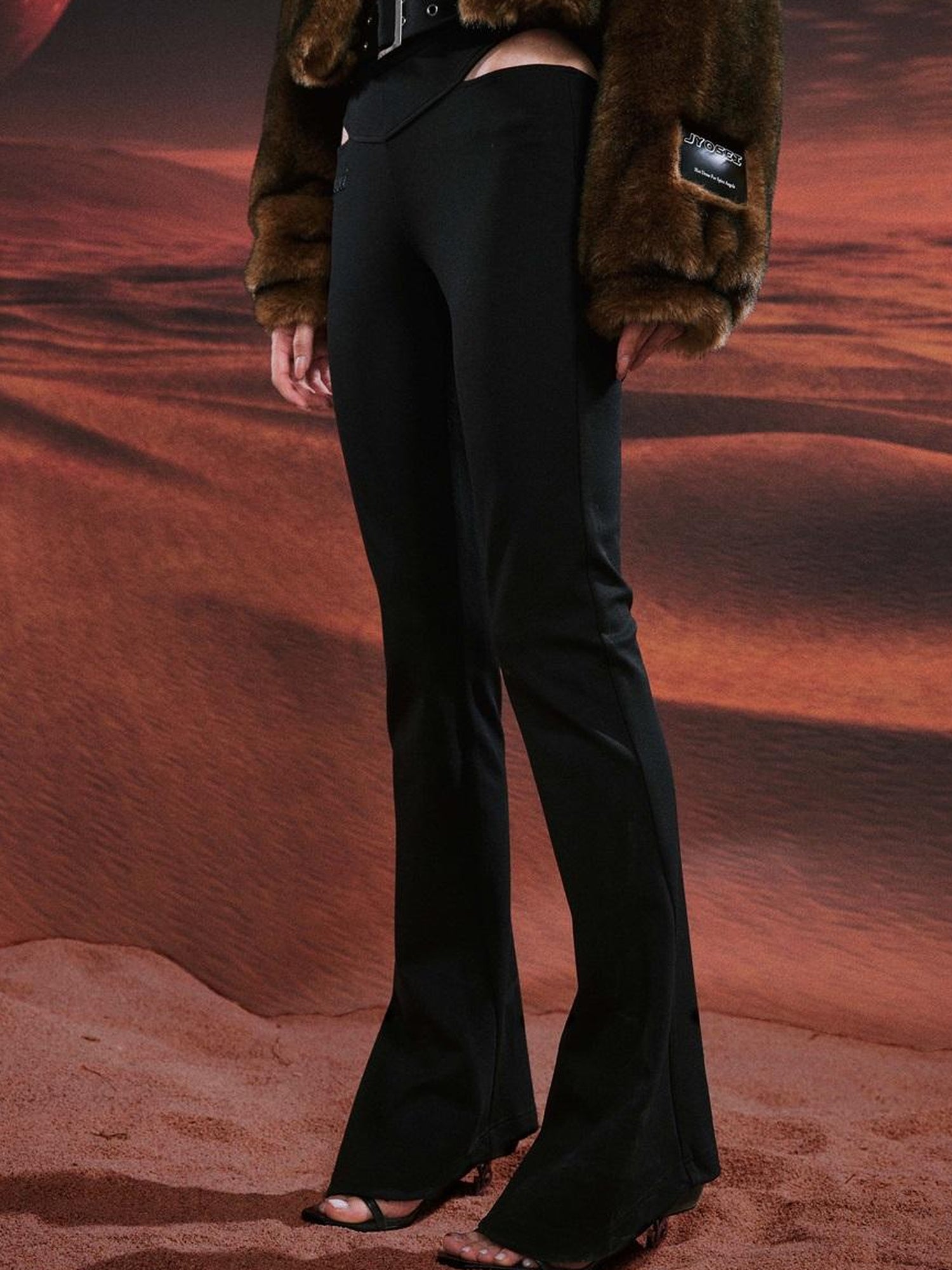 JYOSEI Vintage Brown Black Faux Fur Cropped Jacket
