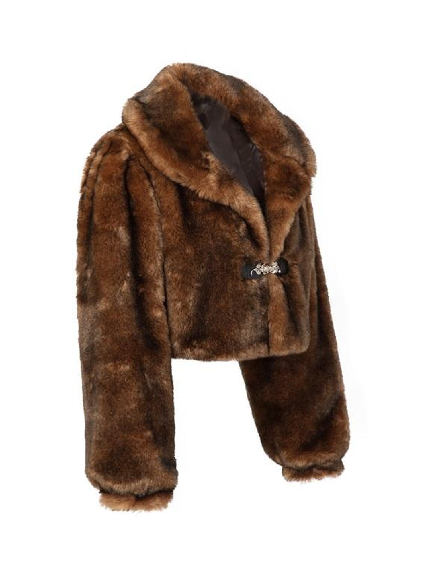 JYOSEI Vintage Brown Black Faux Fur Cropped Jacket