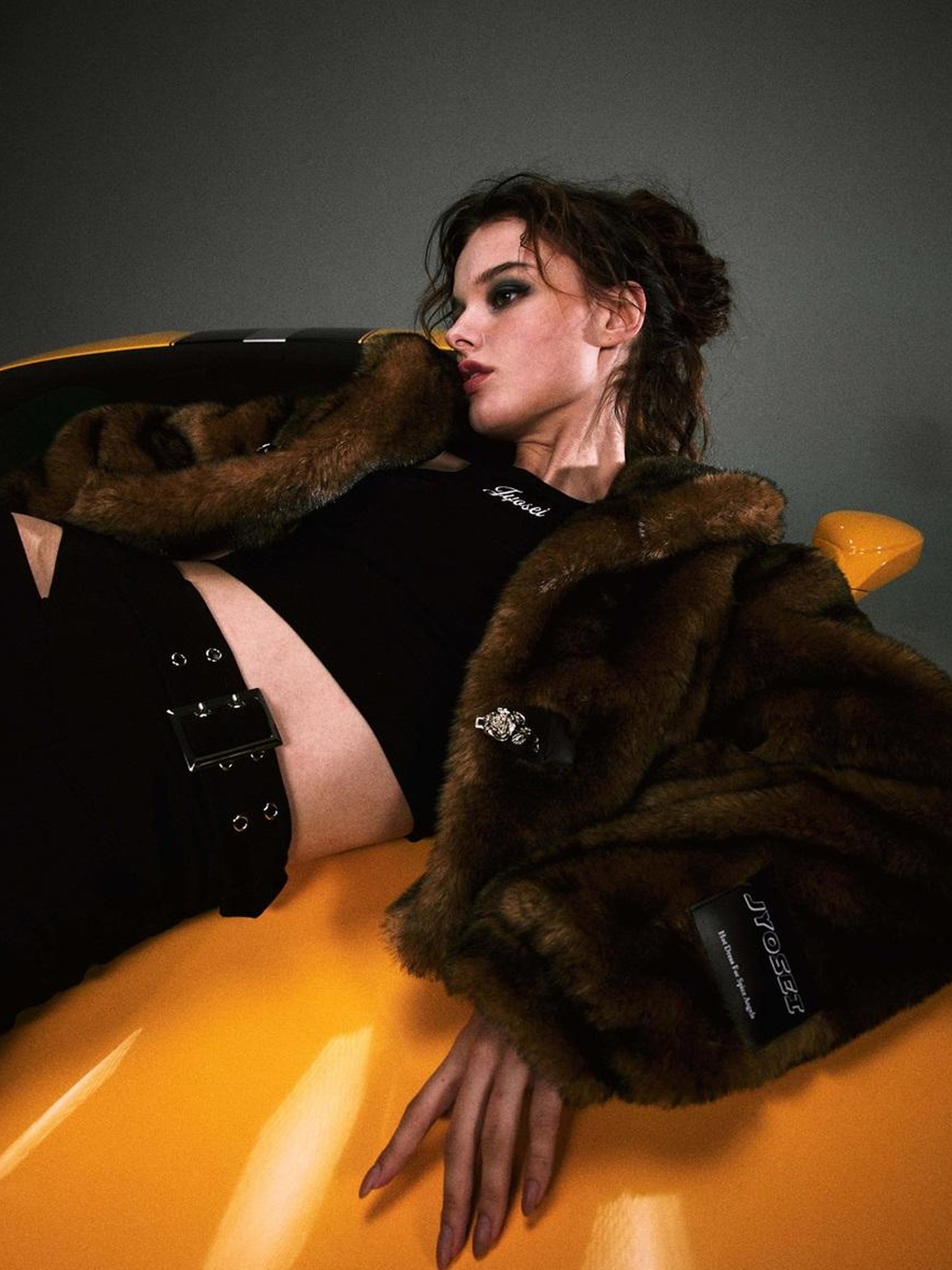 JYOSEI Vintage Brown Black Faux Fur Cropped Jacket