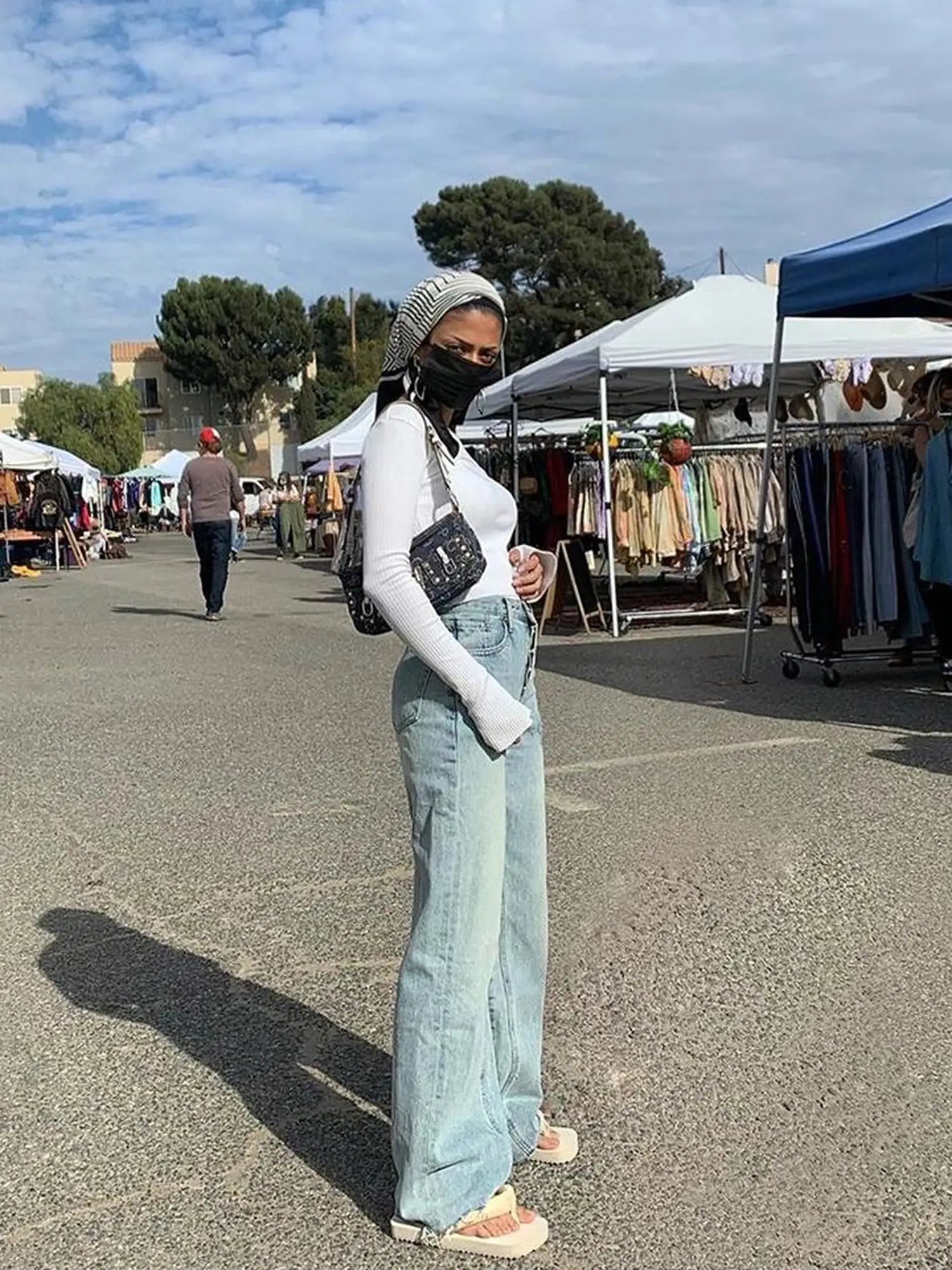 Vintage Light Blue High Waisted Wide Leg Denim Pants