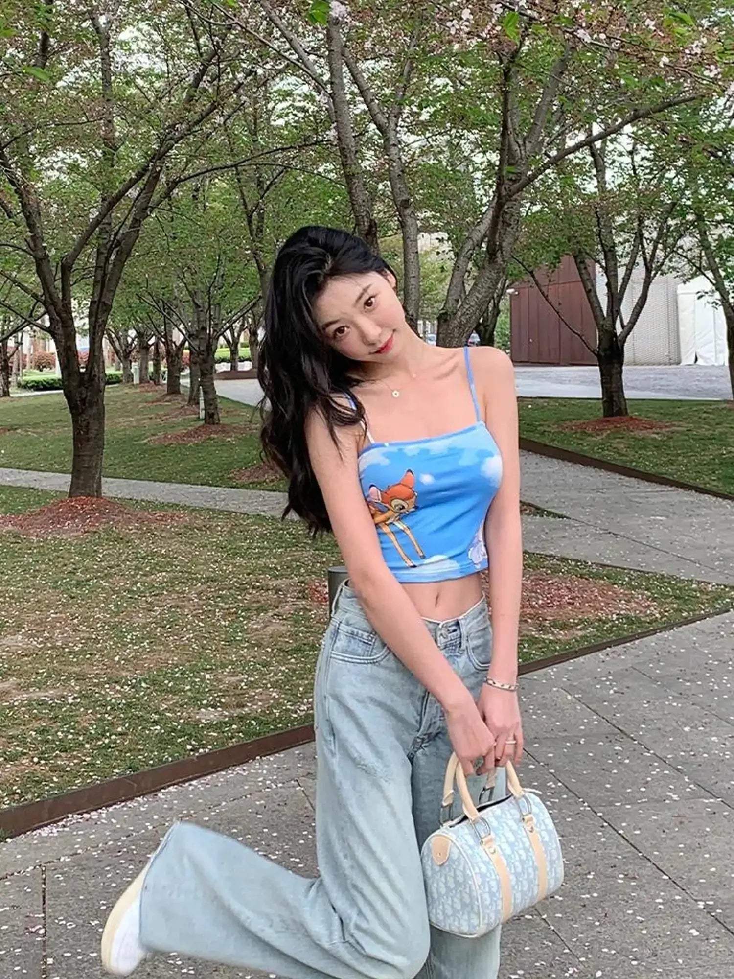 Vintage Light Blue High Waisted Wide Leg Denim Pants