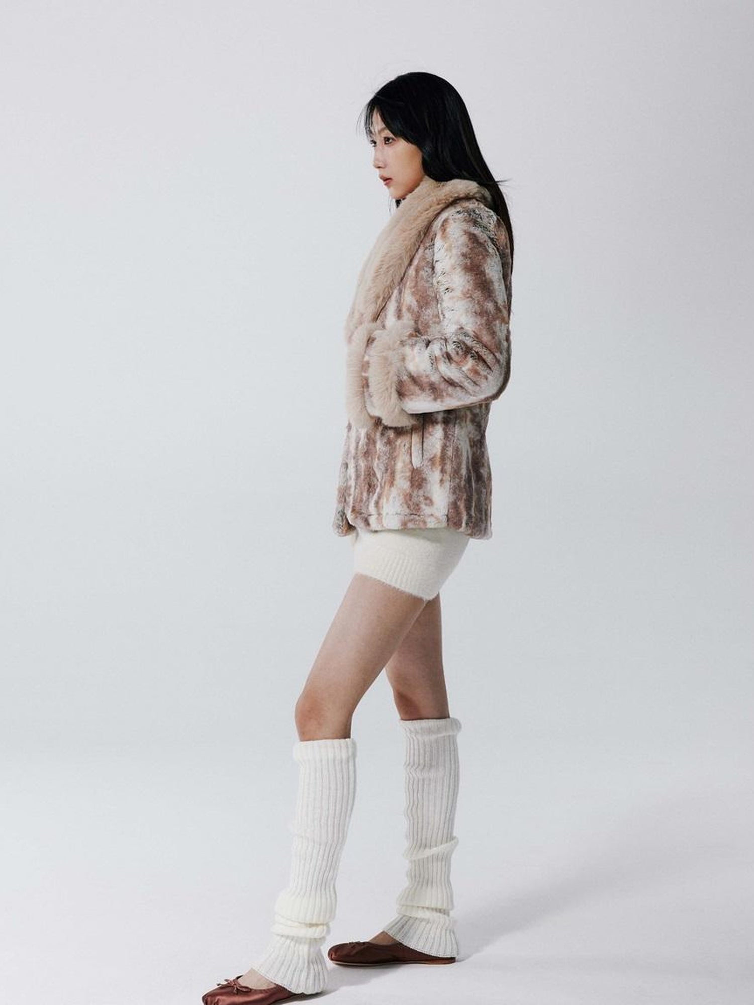 JYOSEI Vintage Rabbit Fur Collar Short Coat Women Winter