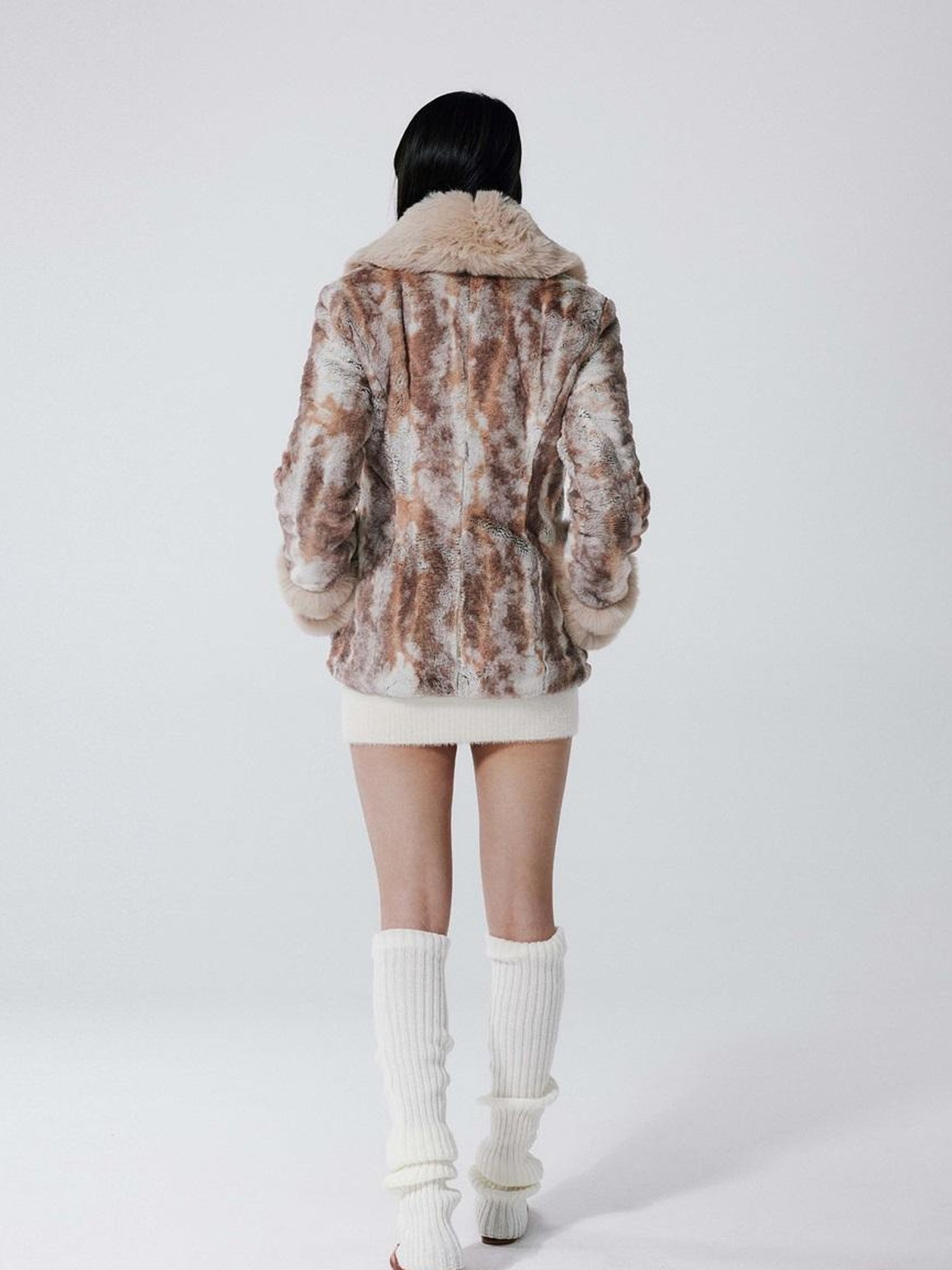 JYOSEI Vintage Rabbit Fur Collar Short Coat Women Winter