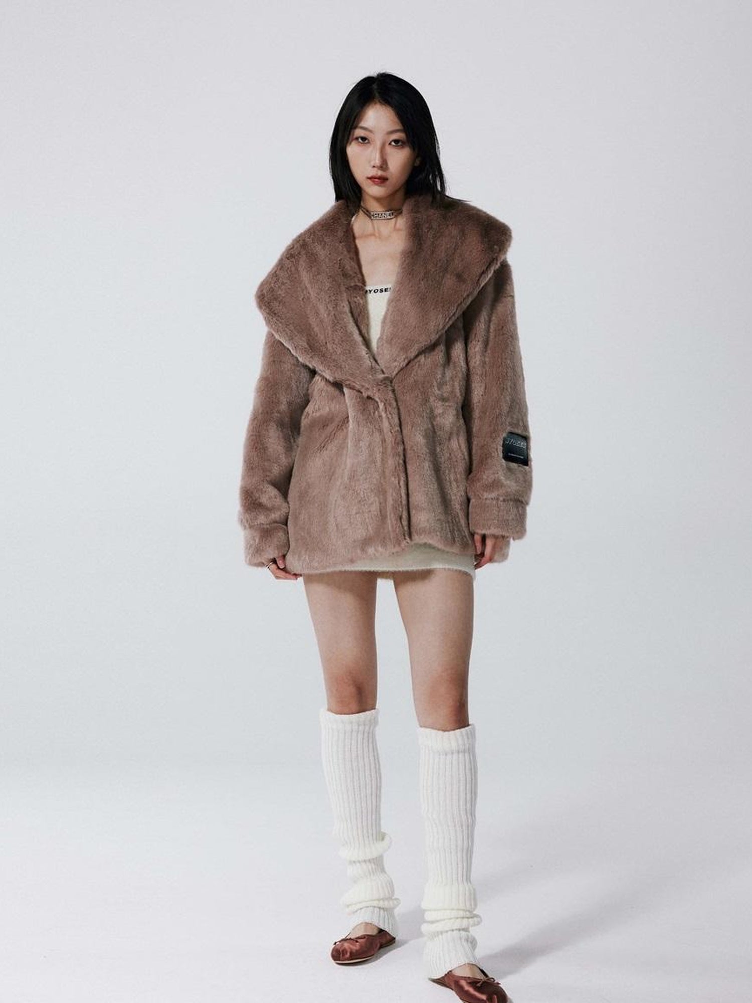 JYOSEI Vintage Rabbit Fur Collar Short Coat Women Winter