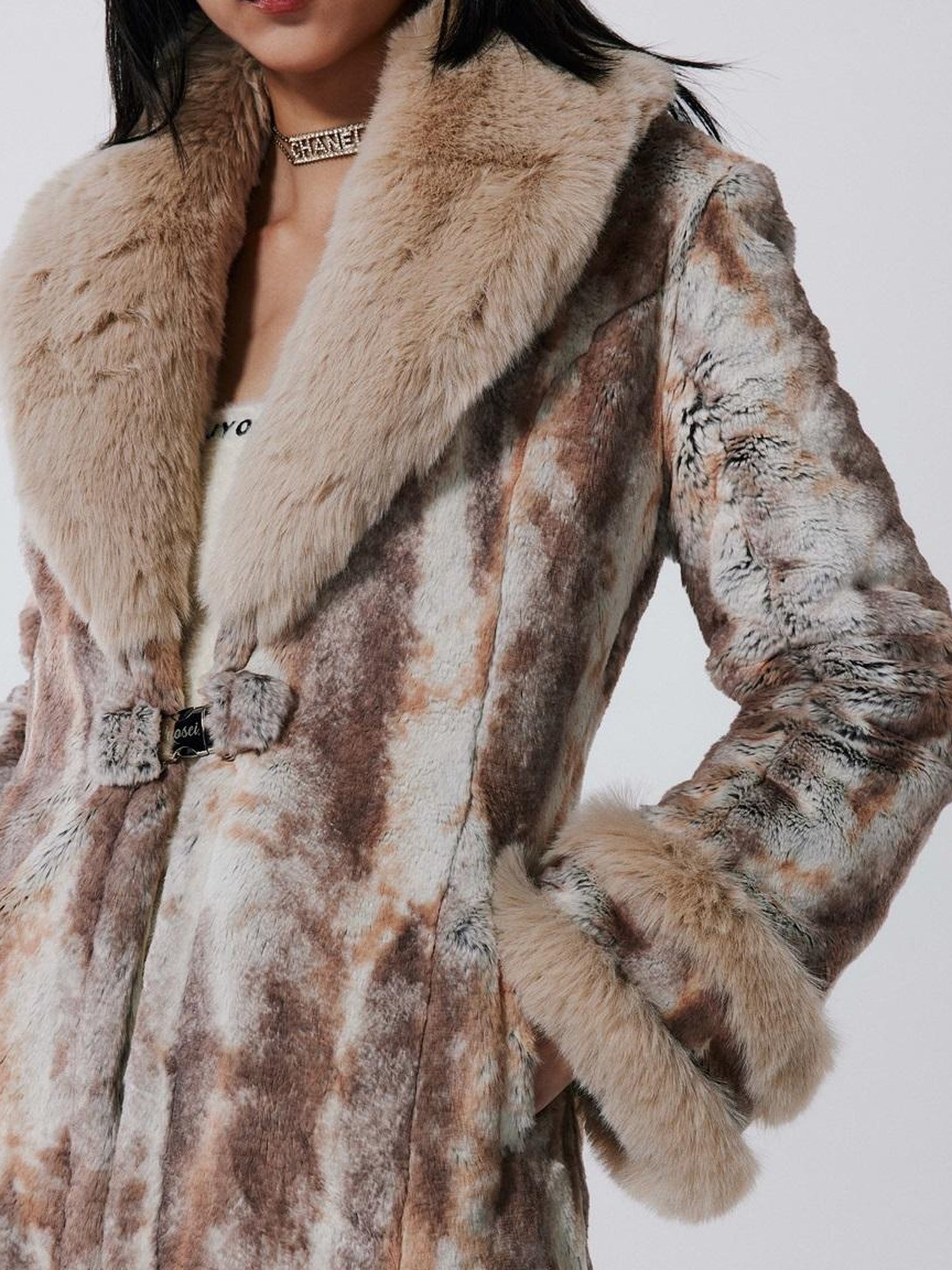JYOSEI Vintage Rabbit Fur Collar Short Coat Women Winter