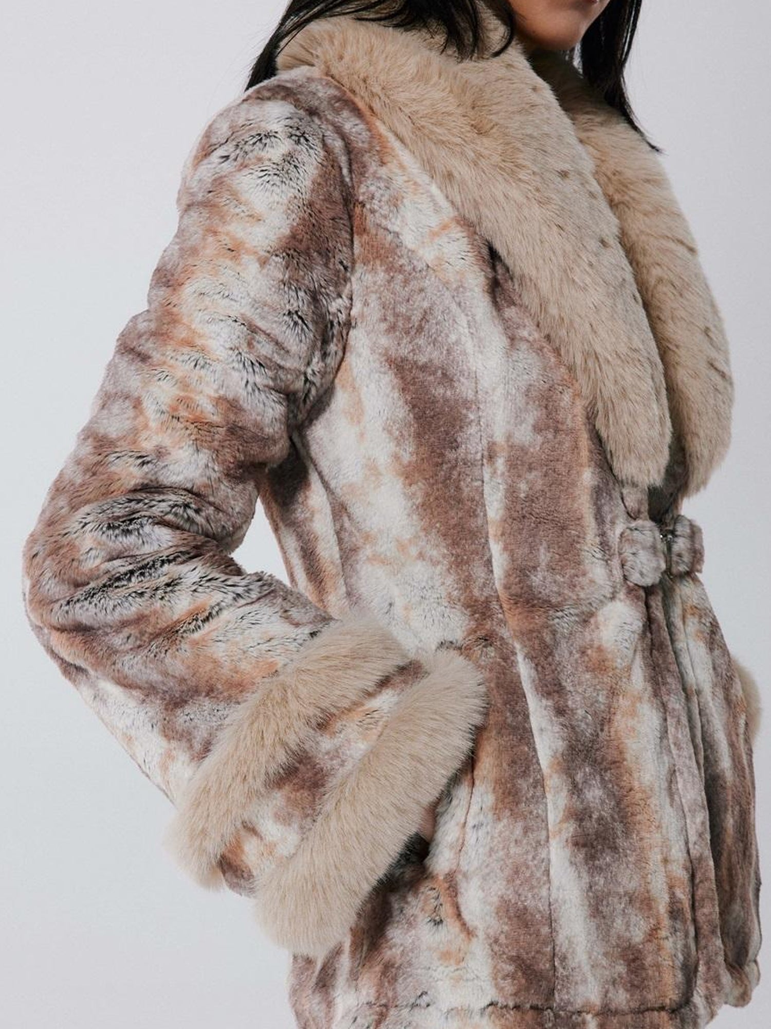 JYOSEI Vintage Rabbit Fur Collar Short Coat Women Winter