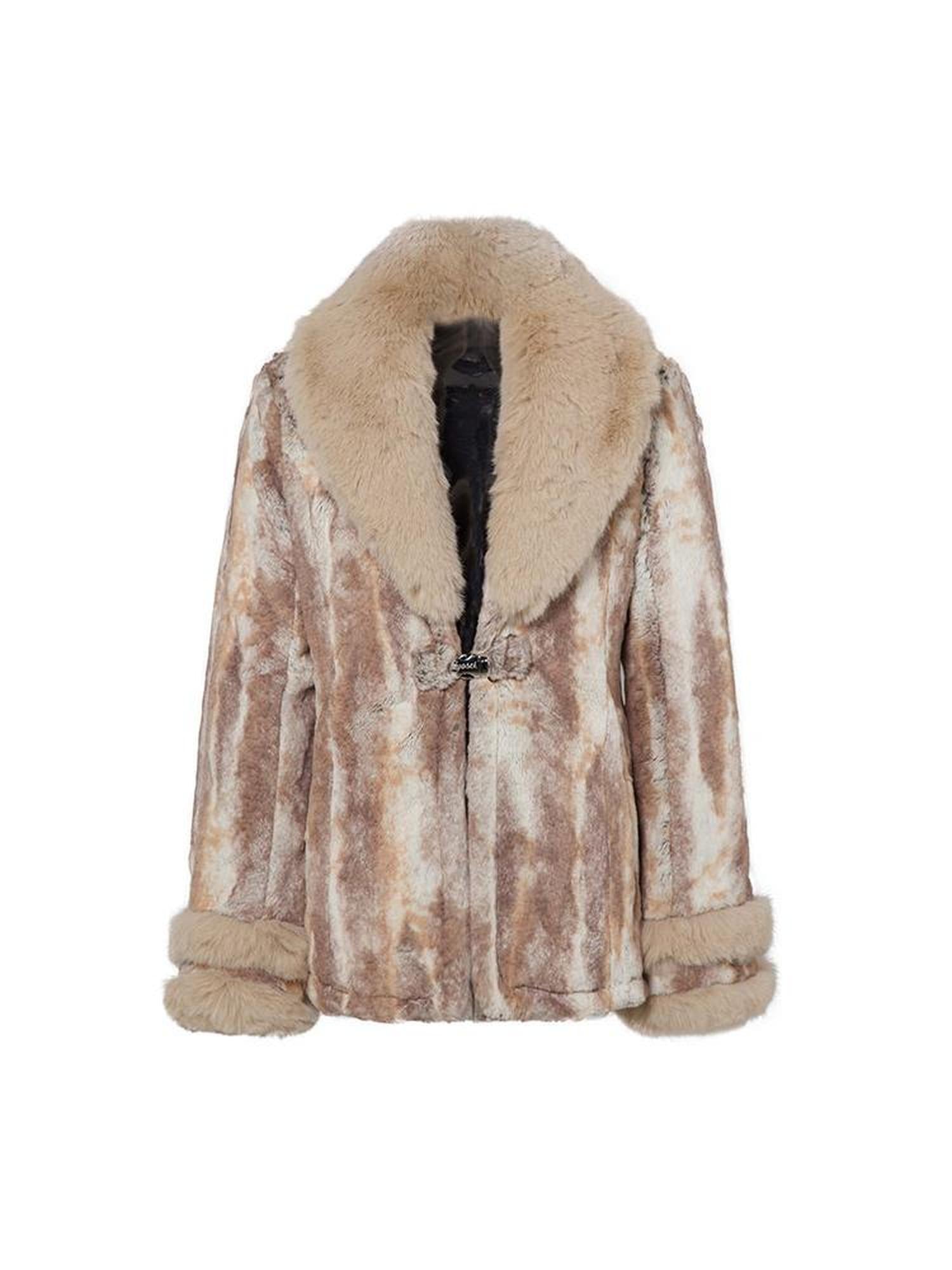 JYOSEI Vintage Rabbit Fur Collar Short Coat Women Winter