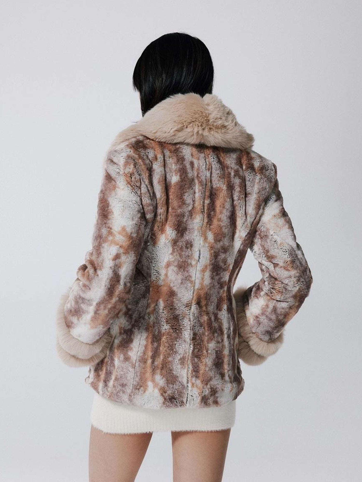 JYOSEI Vintage Rabbit Fur Collar Short Coat Women Winter