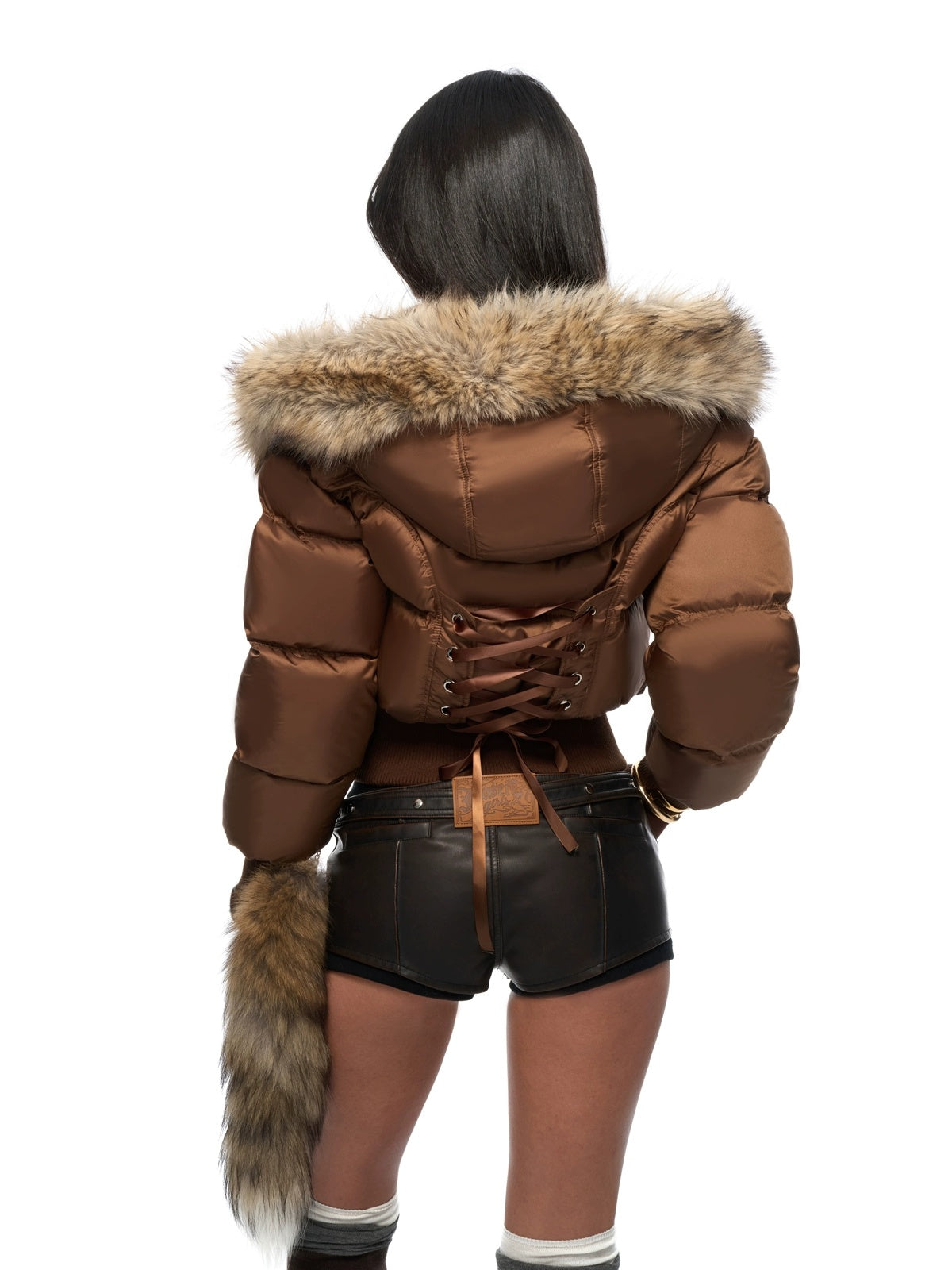 JYOSEI Warm High Waist Hooded Sexy Short Regular Fit Women 85% White Duck Down Coat