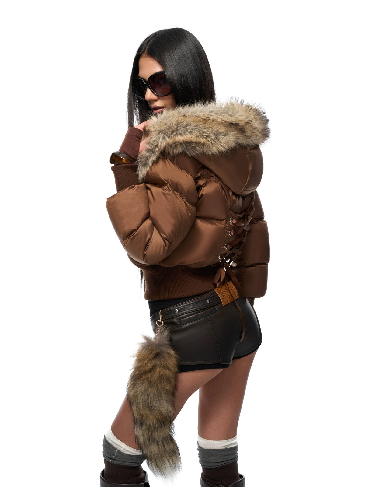 JYOSEI Warm High Waist Hooded Sexy Short Regular Fit Women 85% White Duck Down Coat