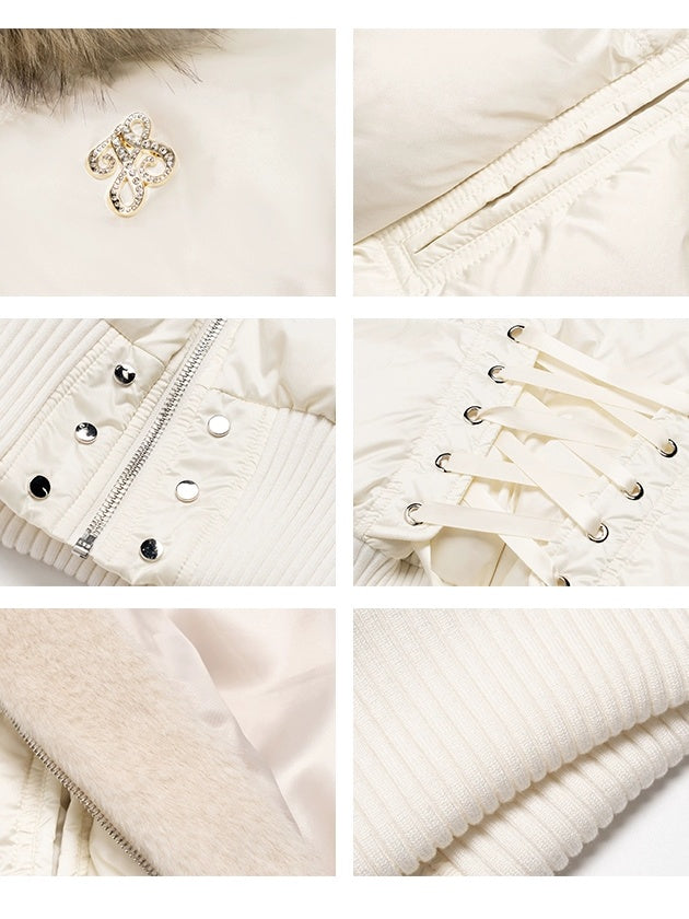 JYOSEI Warm High Waist Hooded Sexy Short Regular Fit Women 85% White Duck Down Coat