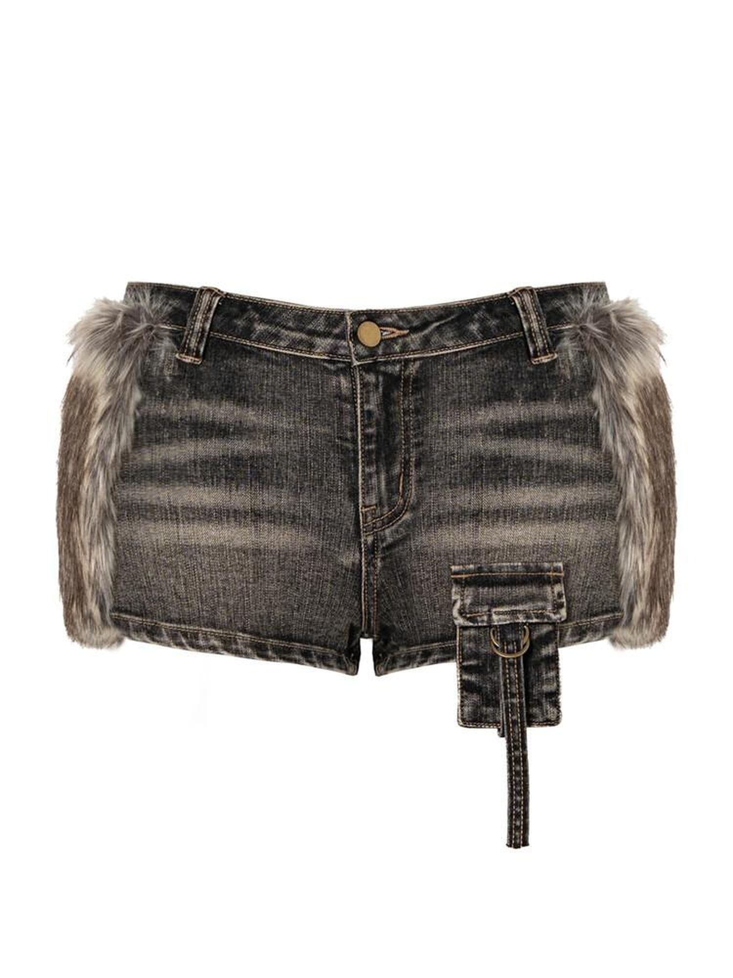 JYOSEI Washed Low Rise Hot Girl Tight Pockets Women Button Fly Stretch Black Shorts