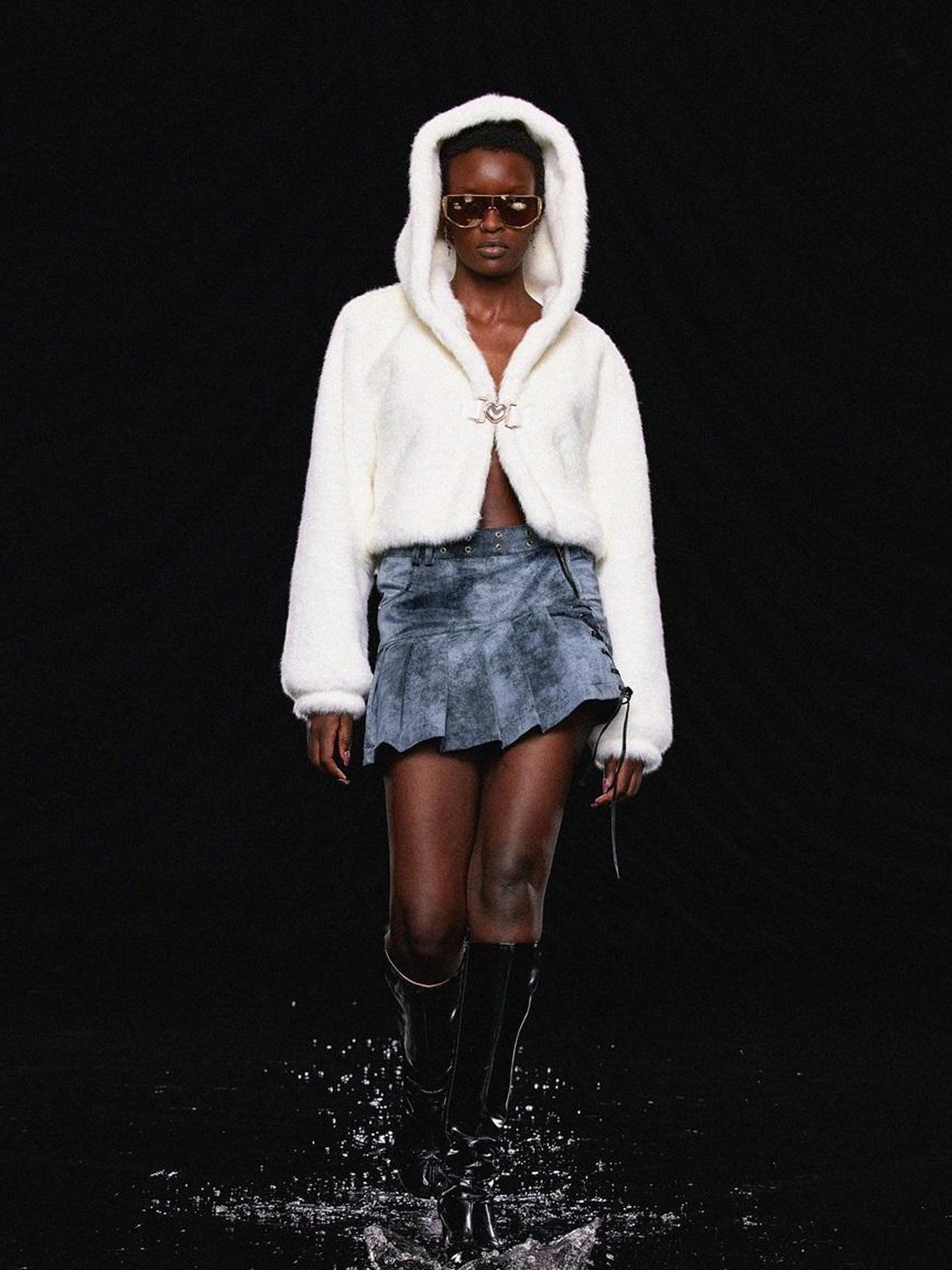 JYOSEI White Fluffy Cloud Hooded Jacket With Heart Button