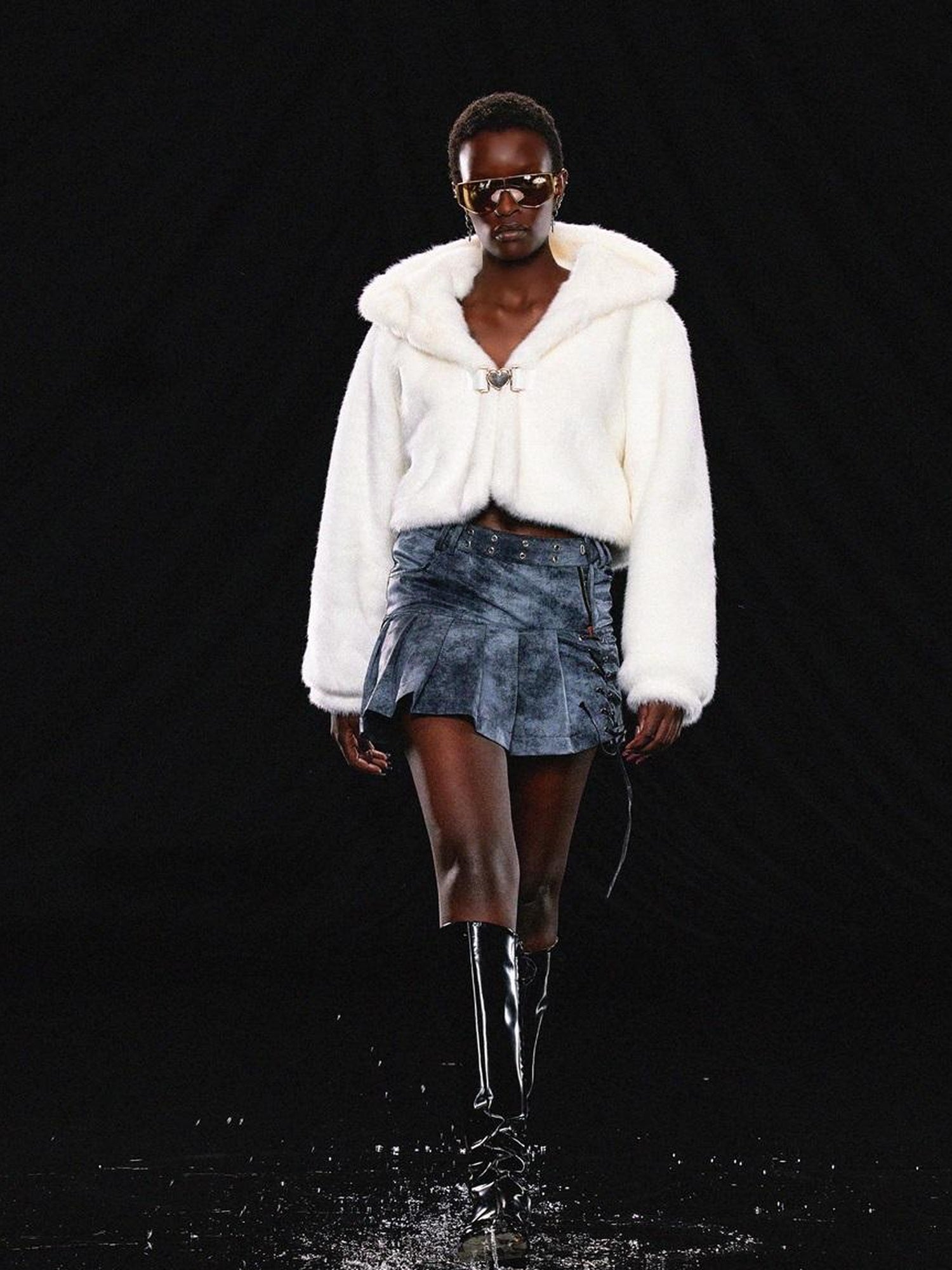 JYOSEI White Fluffy Cloud Hooded Jacket With Heart Button