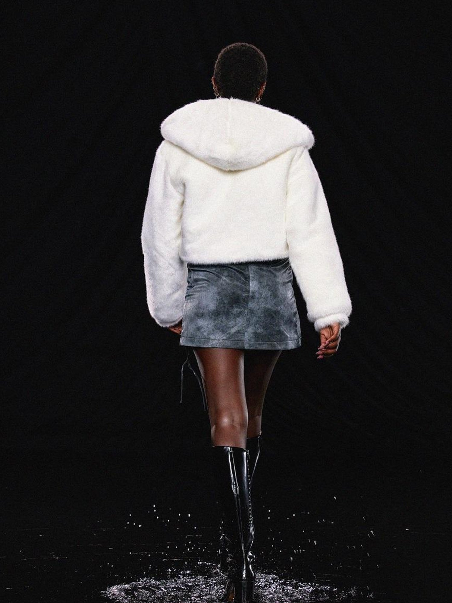 JYOSEI White Fluffy Cloud Hooded Jacket With Heart Button