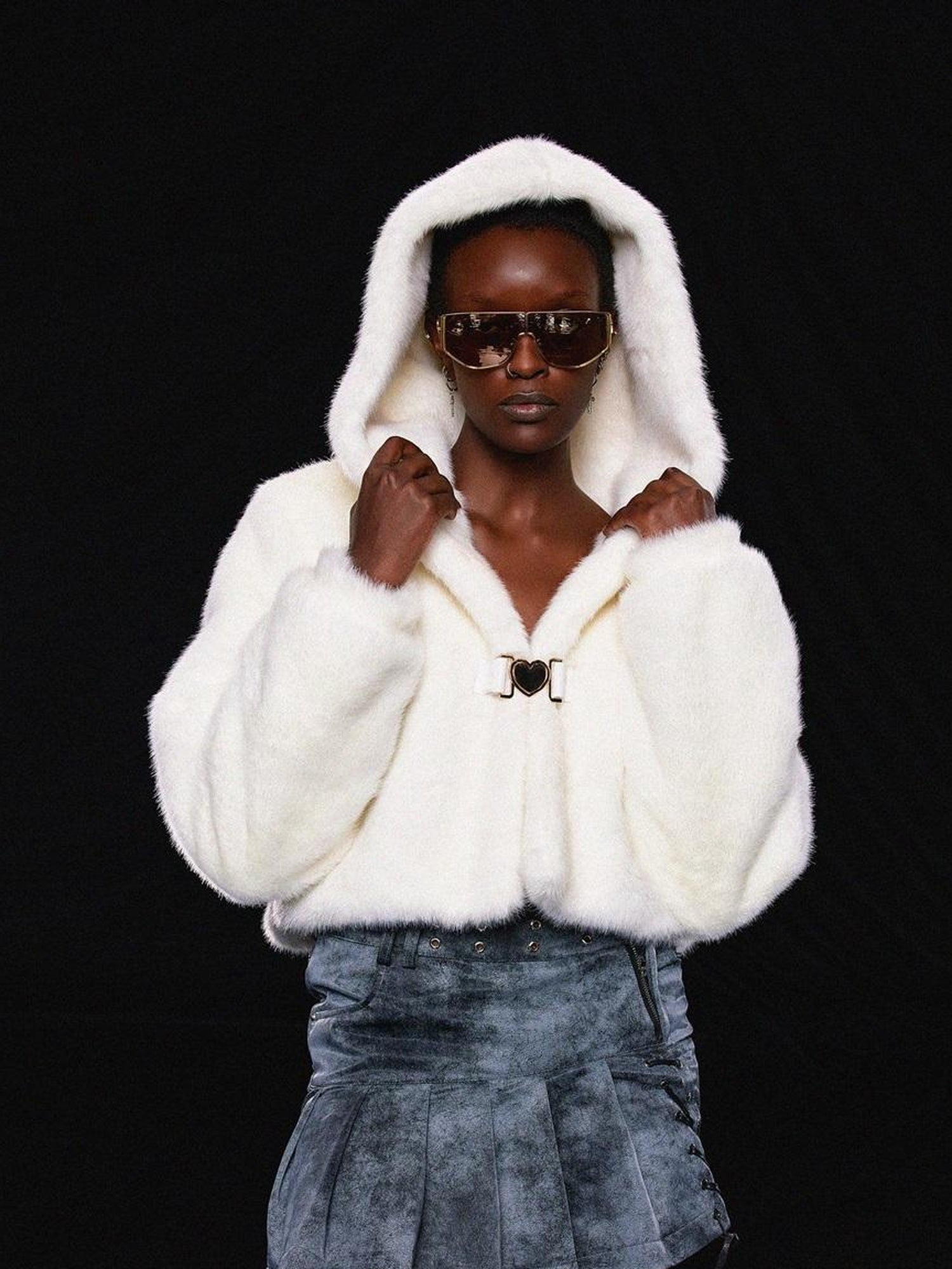 JYOSEI White Fluffy Cloud Hooded Jacket With Heart Button