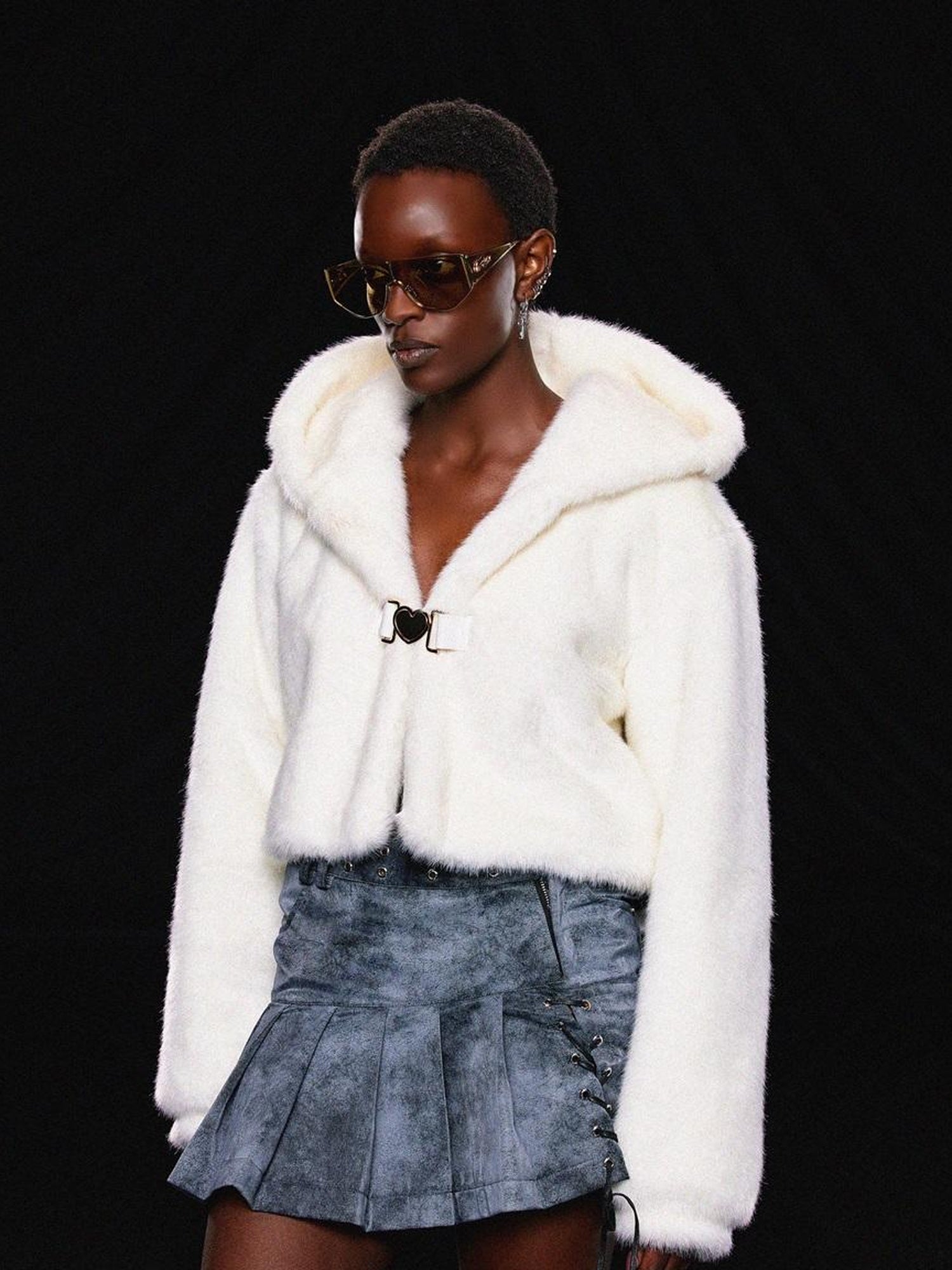 JYOSEI White Fluffy Cloud Hooded Jacket With Heart Button