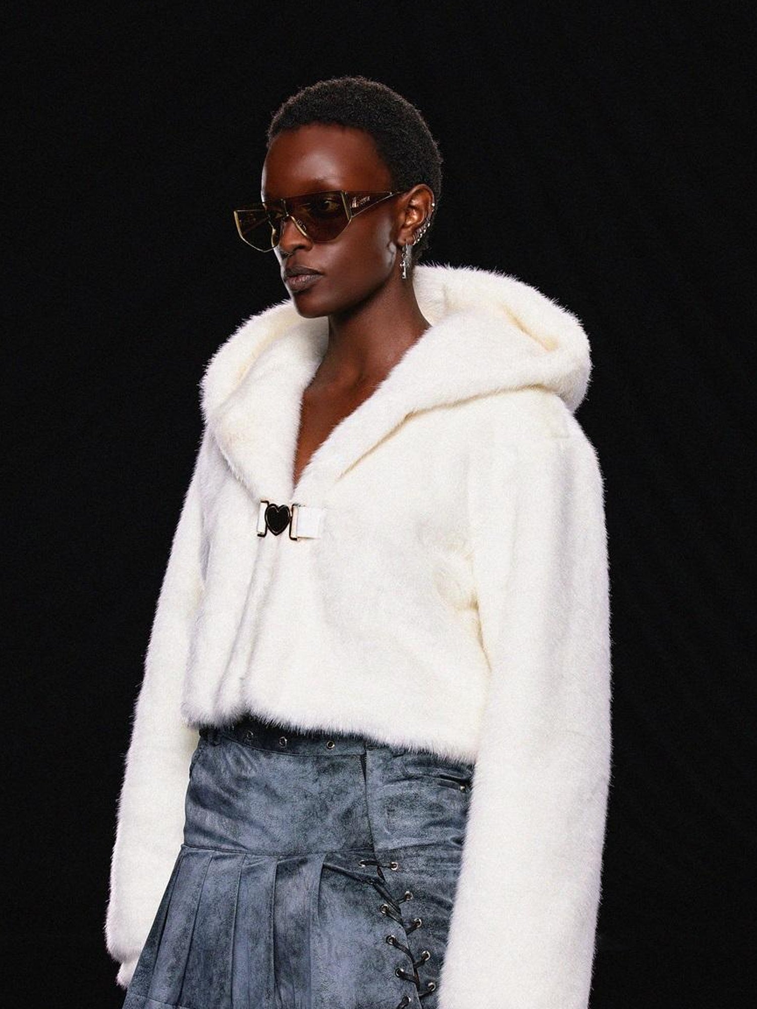 JYOSEI White Fluffy Cloud Hooded Jacket With Heart Button