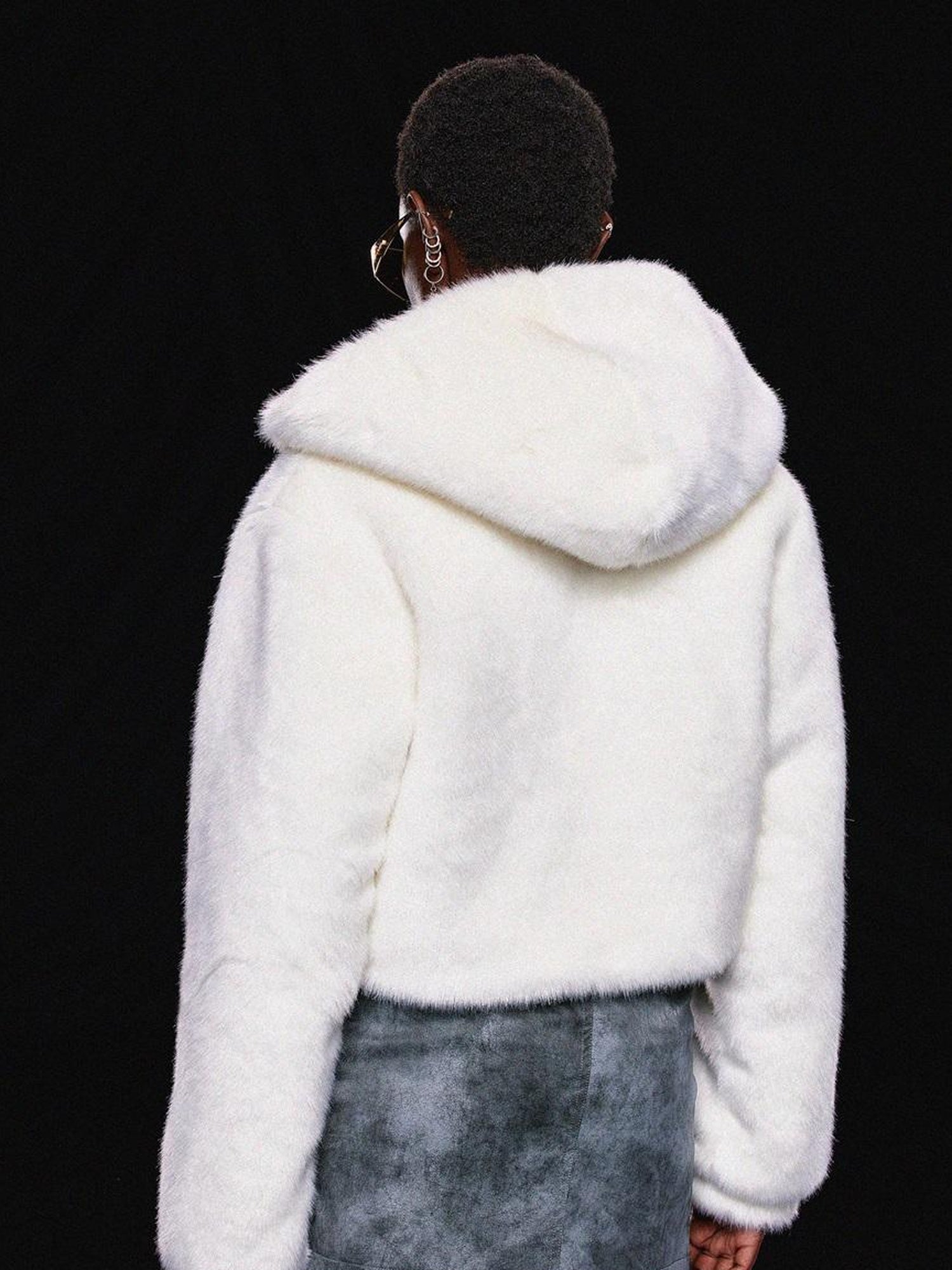 JYOSEI White Fluffy Cloud Hooded Jacket With Heart Button