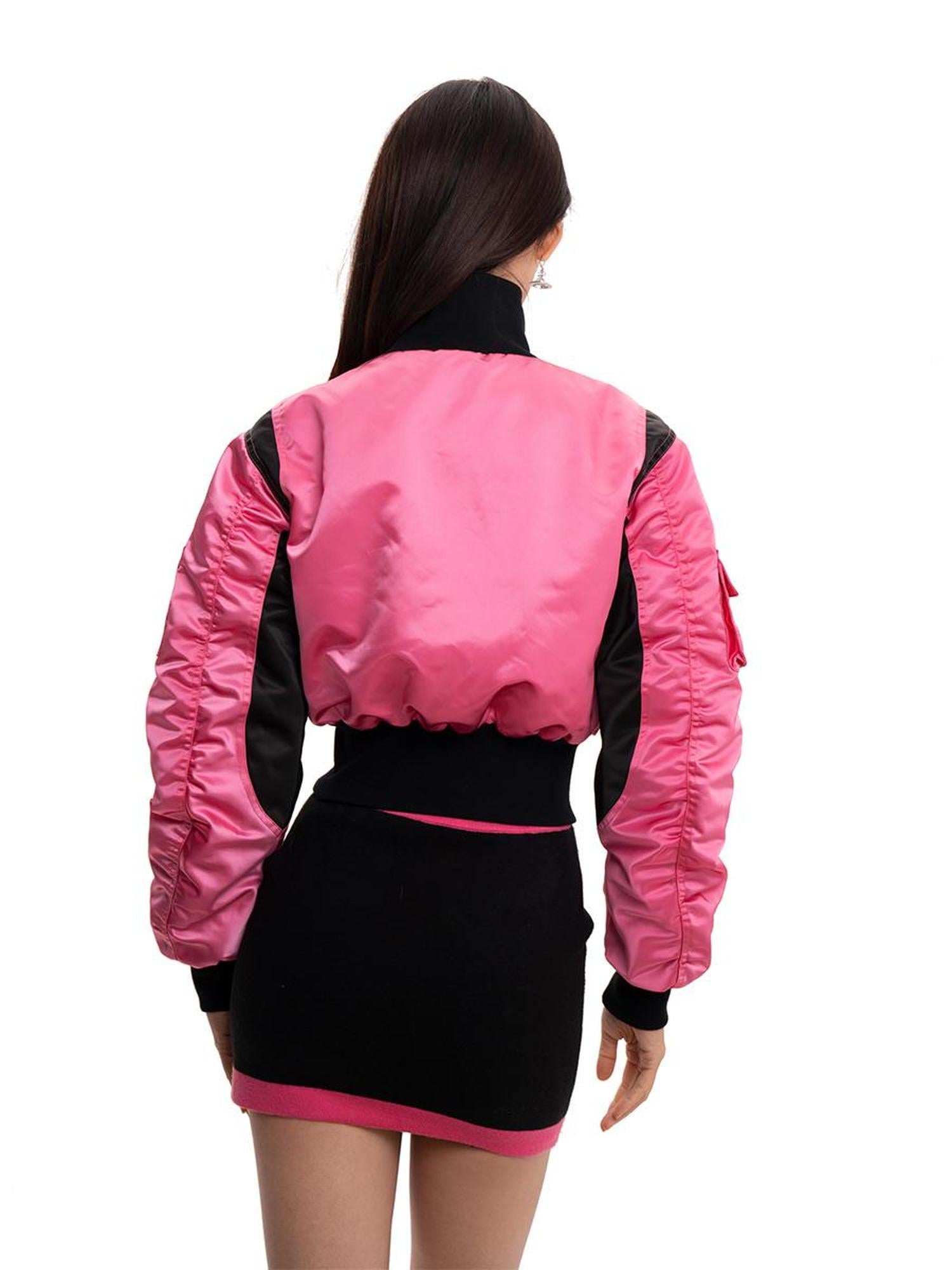 JYOSEI Women Black Pink Cropped Jacket With Pleated Detail