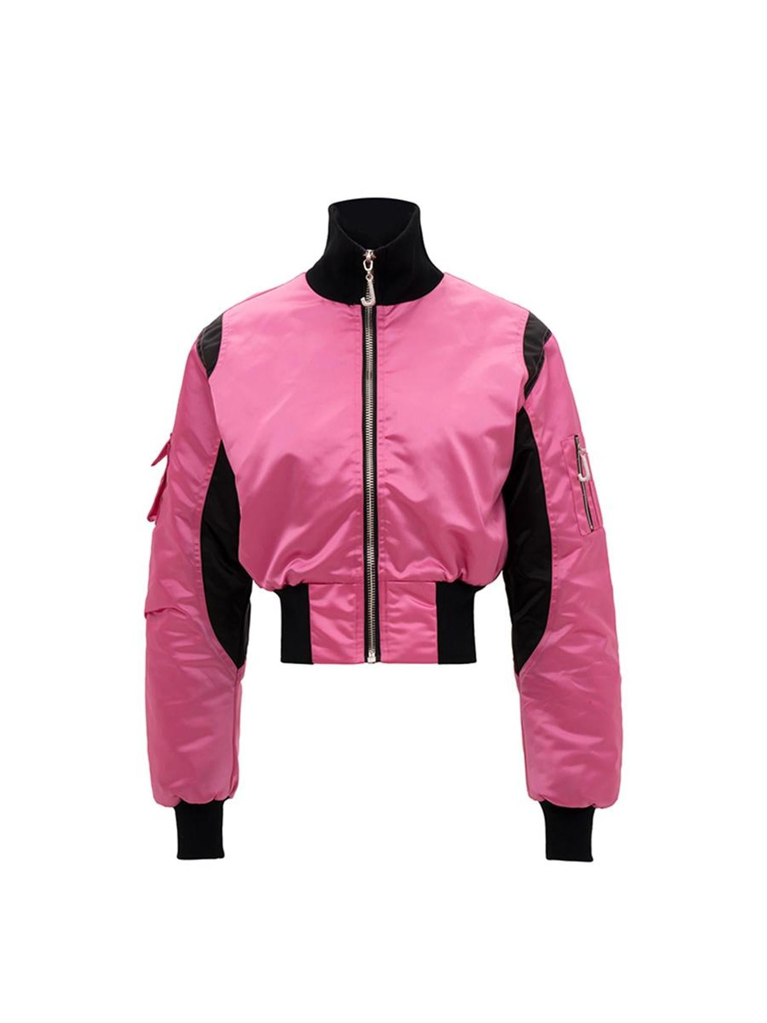 JYOSEI Women Black Pink Cropped Jacket With Pleated Detail
