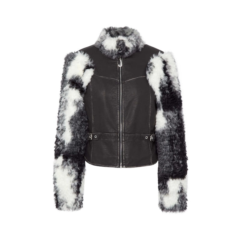 JYOSEI_Women_Black_White_Faux_Fur_Leather_Biker_Jacket_MISSTT