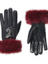 Women Christmas New Year Angora Blend Faux Leather Gloves With Rhinestones