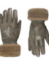 Women Christmas New Year Angora Blend Faux Leather Gloves With Rhinestones