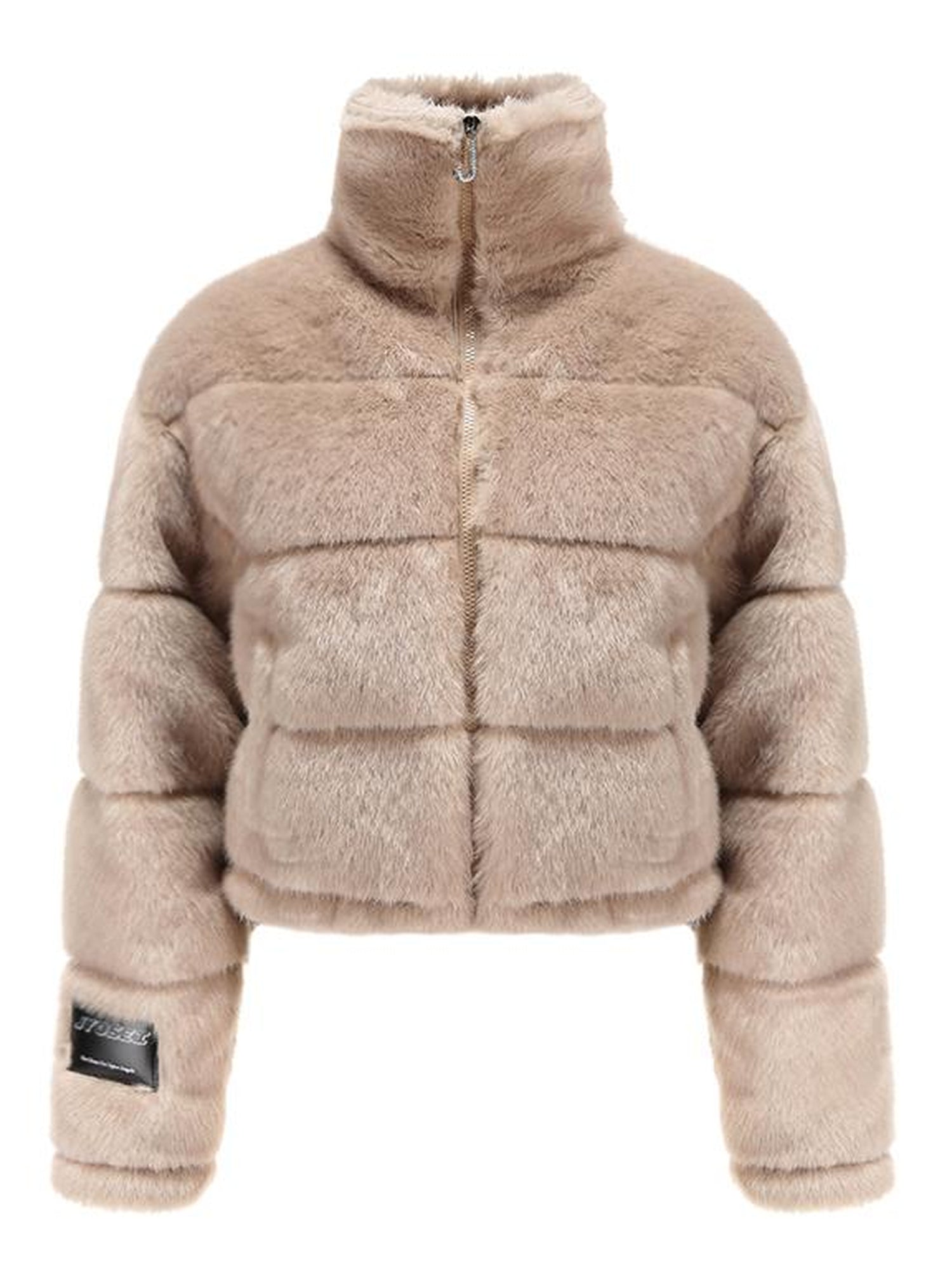 JYOSEI Women High Neck Faux Mink Plush Down Jacket With Drawstring