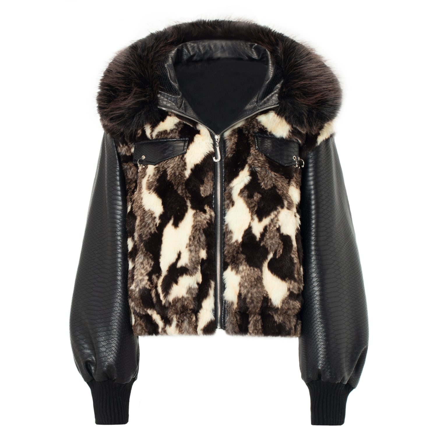 JYOSEI_Women_Winter_Faux_Fur_Tri_Color_Patchwork_Crocodile_PU_Padded_Coat_MISSTT