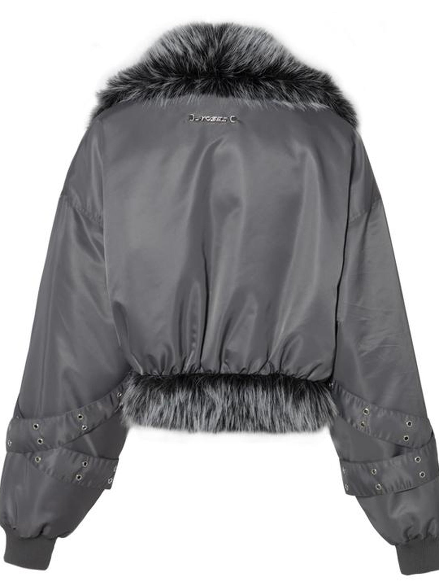 JYOSEI Women Winter Quilted Jacket With Gray Fur Collar Loose Oversized Fashion