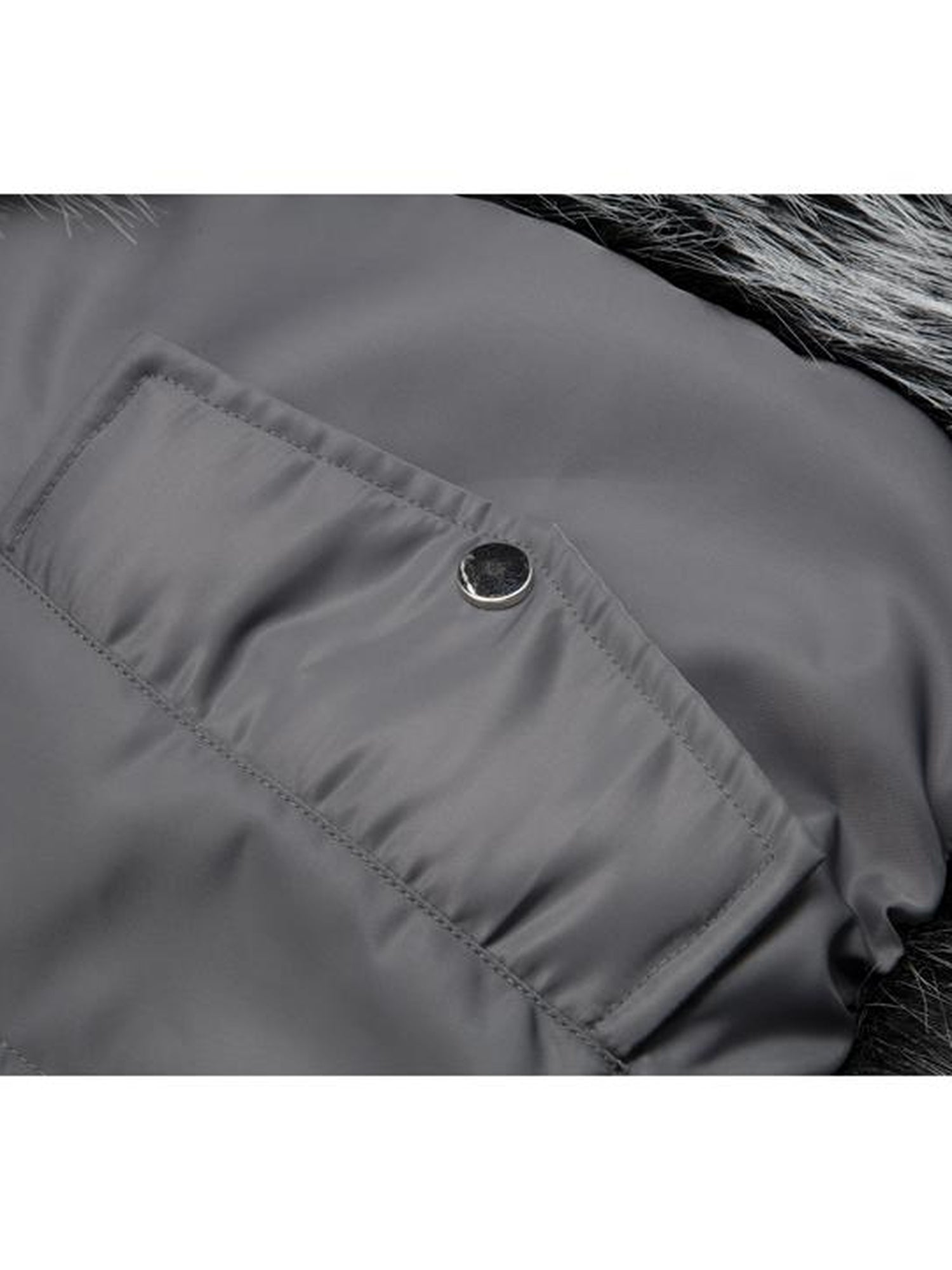 JYOSEI Women Winter Quilted Jacket With Gray Fur Collar Loose Oversized Fashion