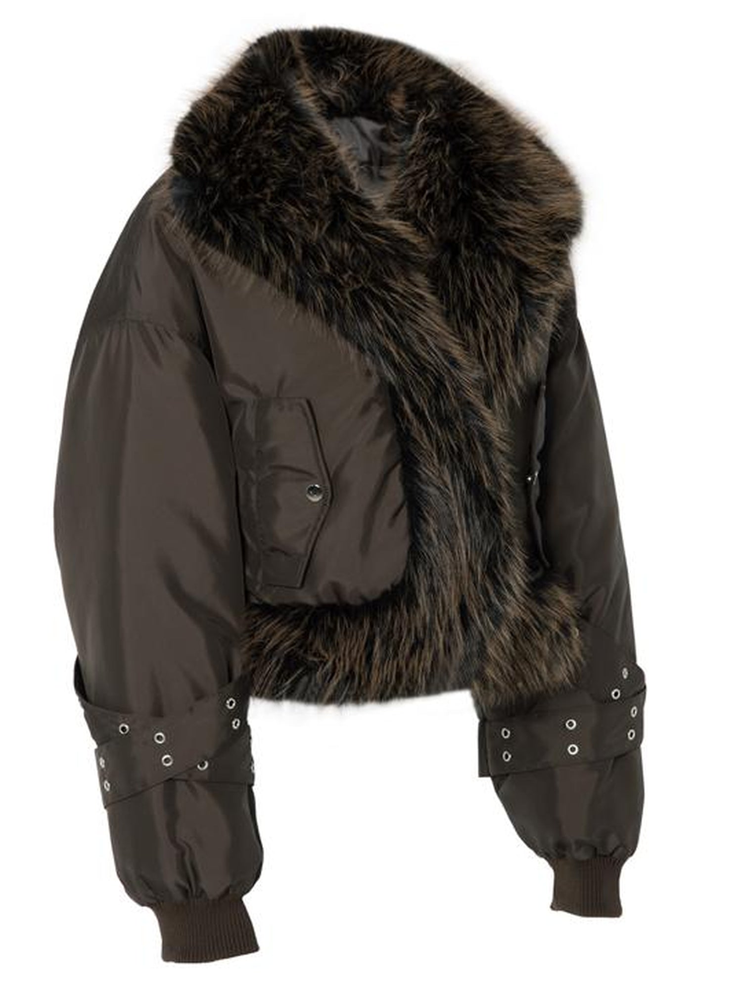 JYOSEI Women Winter Quilted Jacket With Gray Fur Collar Loose Oversized Fashion