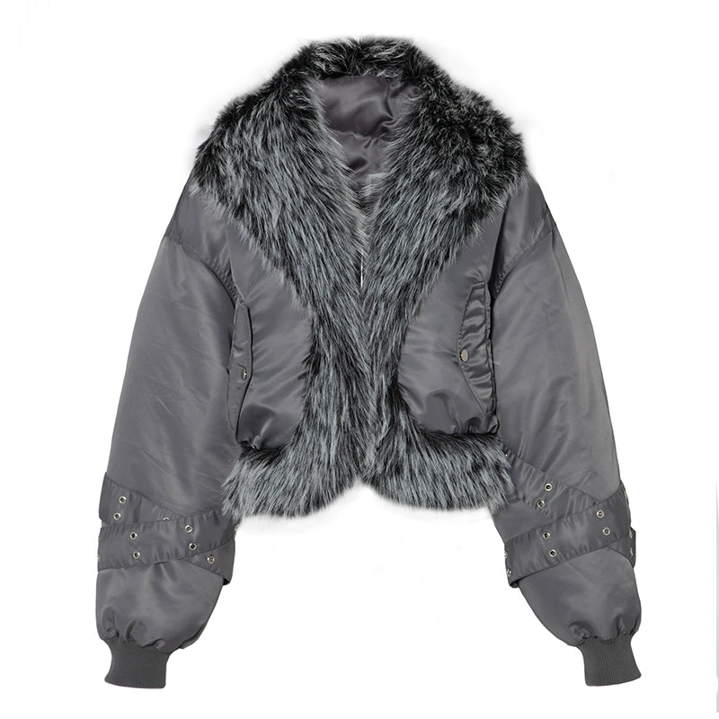 JYOSEI_Women_Winter_Quilted_Jacket_With_Gray_Fur_Collar_Loose_Oversized_Fashion_MISSTT