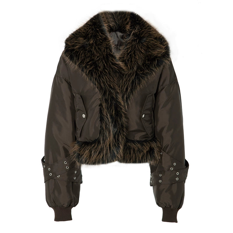 JYOSEI_Women_Winter_Quilted_Jacket_With_Gray_Fur_Collar_Loose_Oversized_Fashion_MISSTT