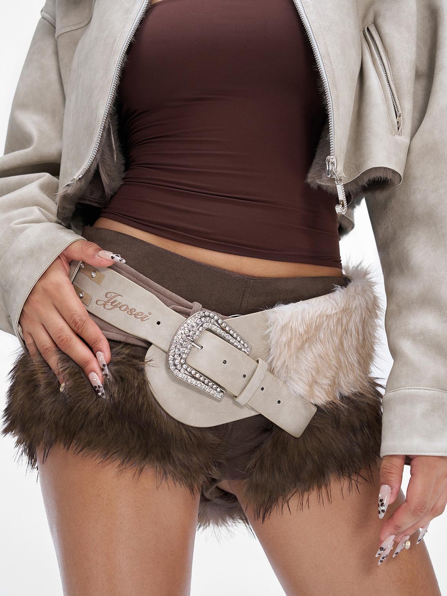 JYOSEI Wool Blend Fringe Hooded Knit Sweater With Suede Shorts Set