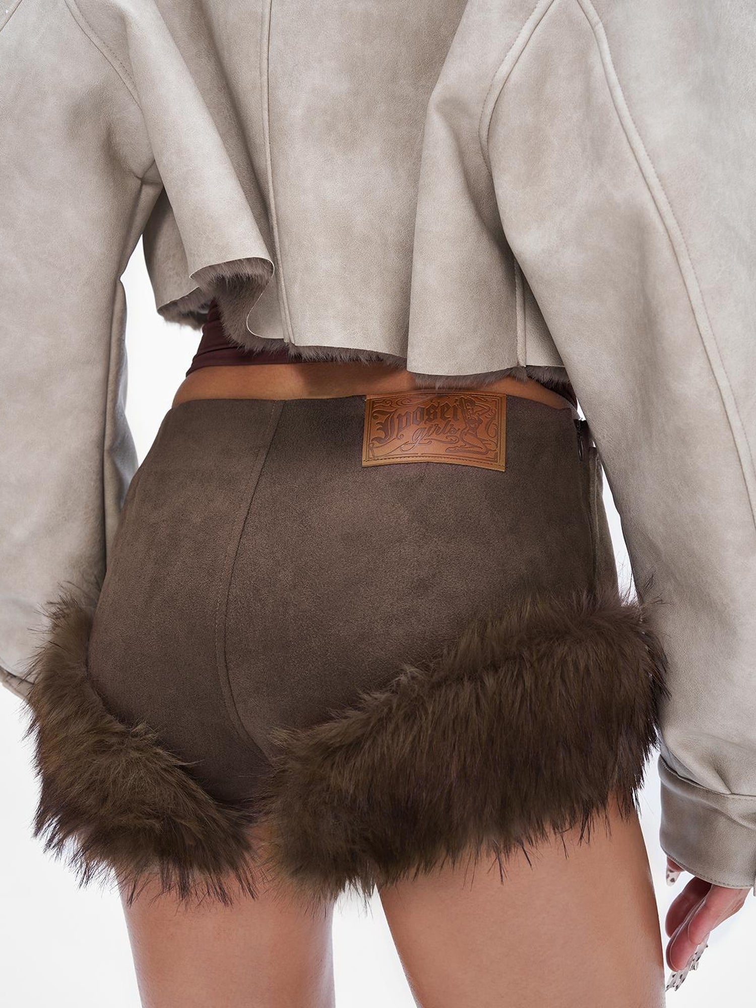 JYOSEI Wool Blend Fringe Hooded Knit Sweater With Suede Shorts Set