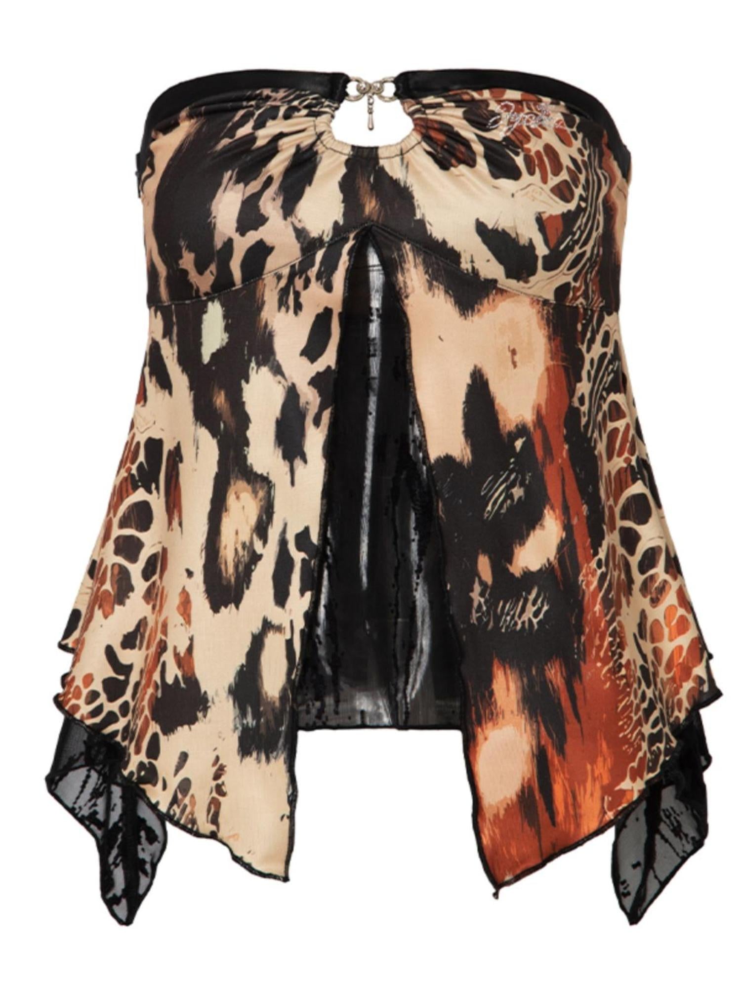 JYOSEI Y2K Leopard Print Stretch Tube Top with Cutout Detail