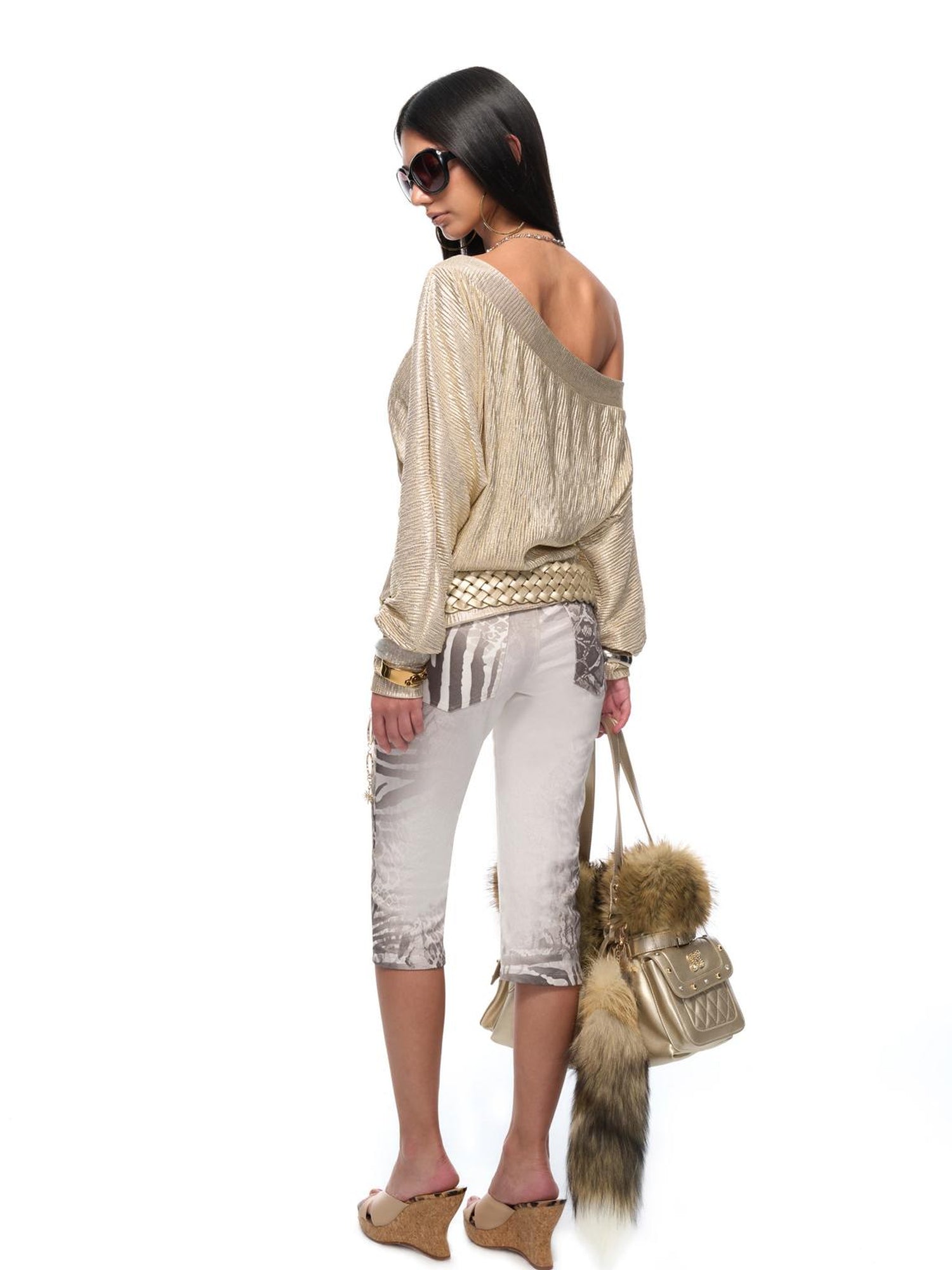 JYOSEI Y2K Low Rise Gray White Leopard Print Stretch Cotton Capri Pants