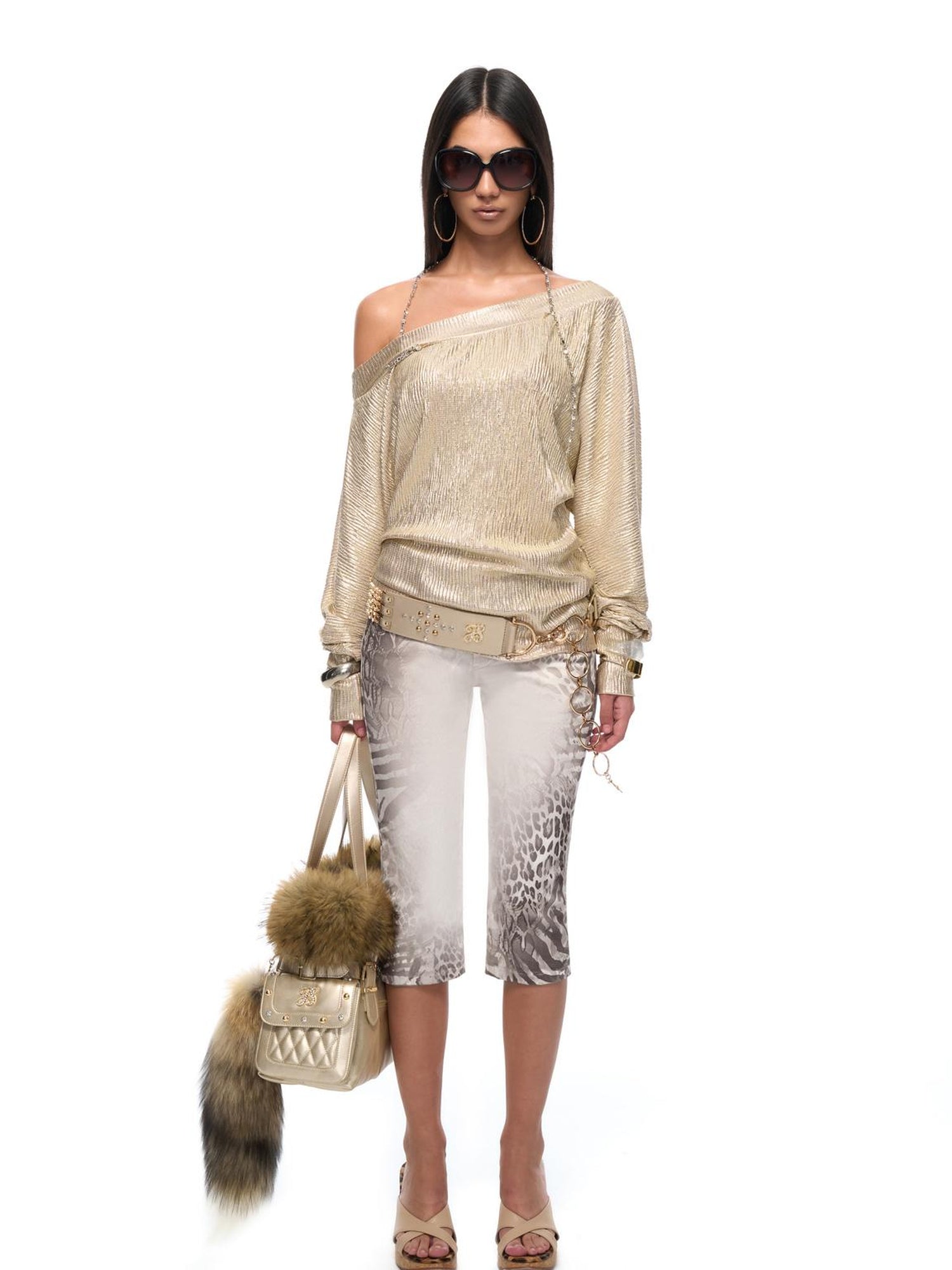 JYOSEI Y2K Low Rise Gray White Leopard Print Stretch Cotton Capri Pants