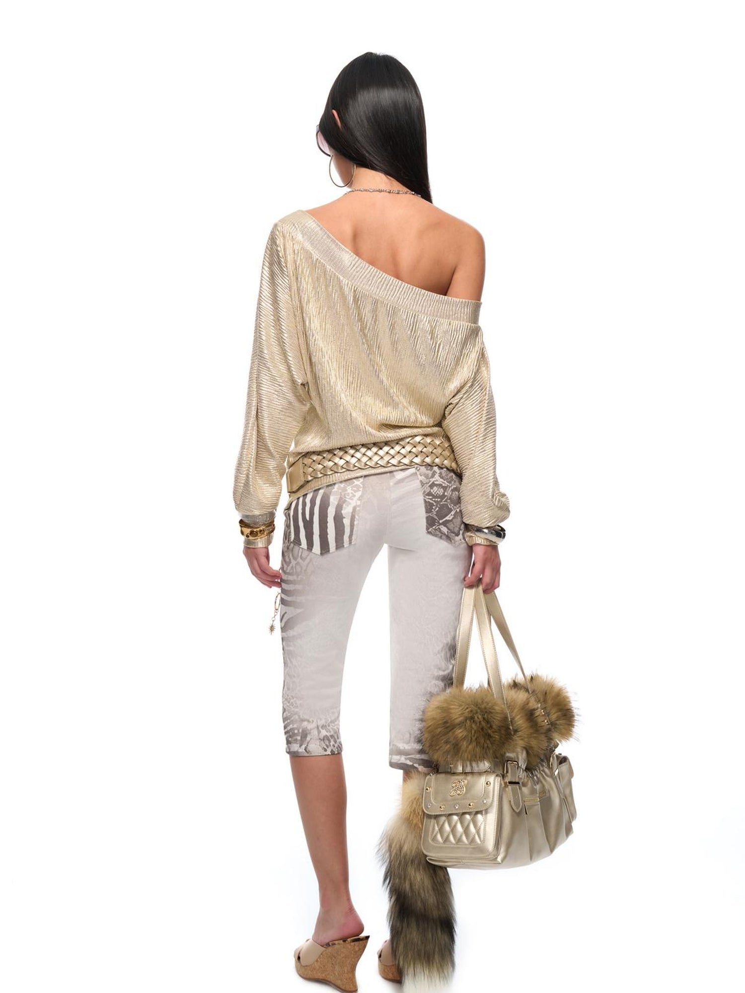 JYOSEI Y2K Low Rise Gray White Leopard Print Stretch Cotton Capri Pants