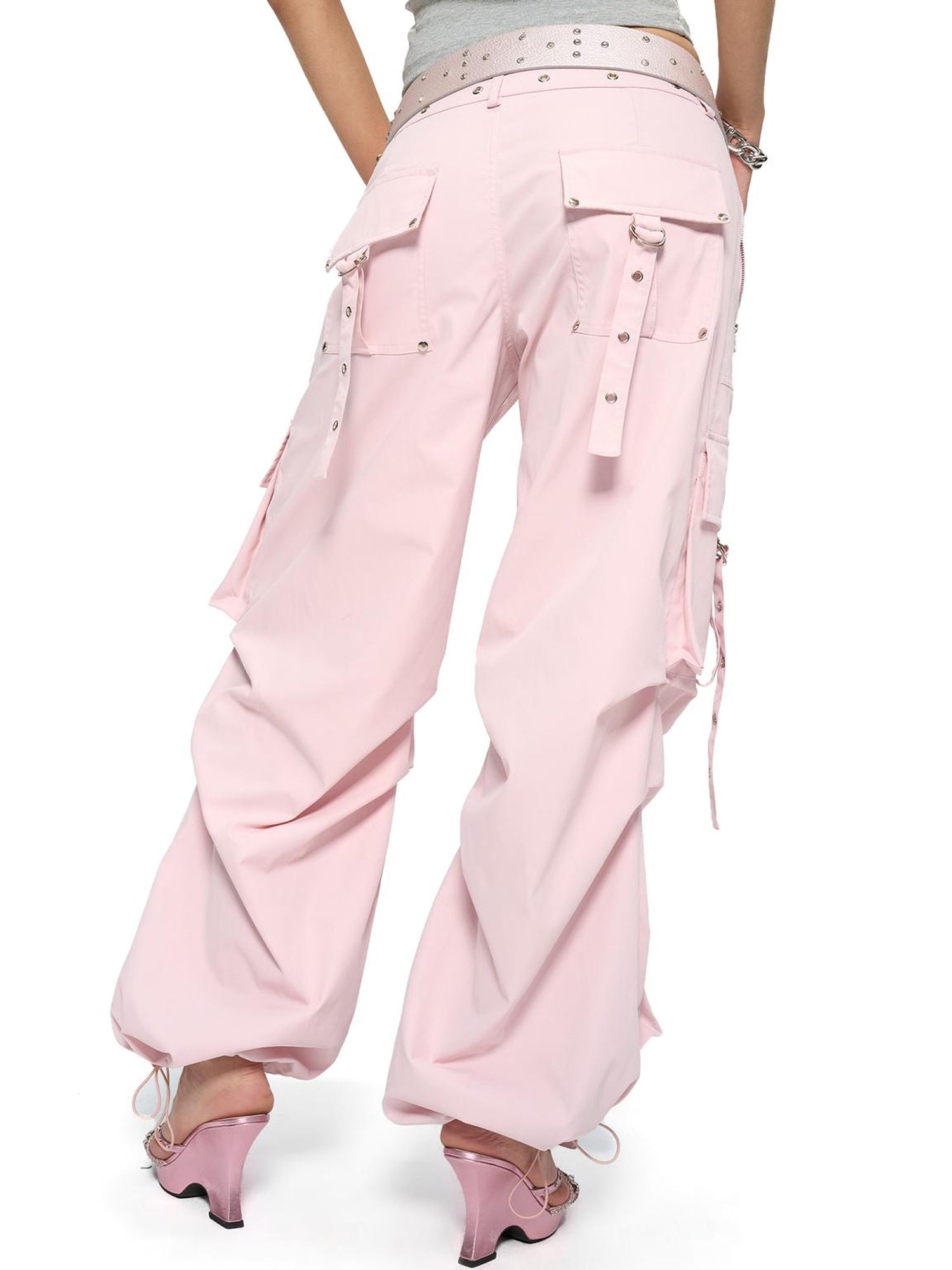 JYOSEI Y2K Low Waist Cargo Wide Leg Pants with Rivet Eyelets
