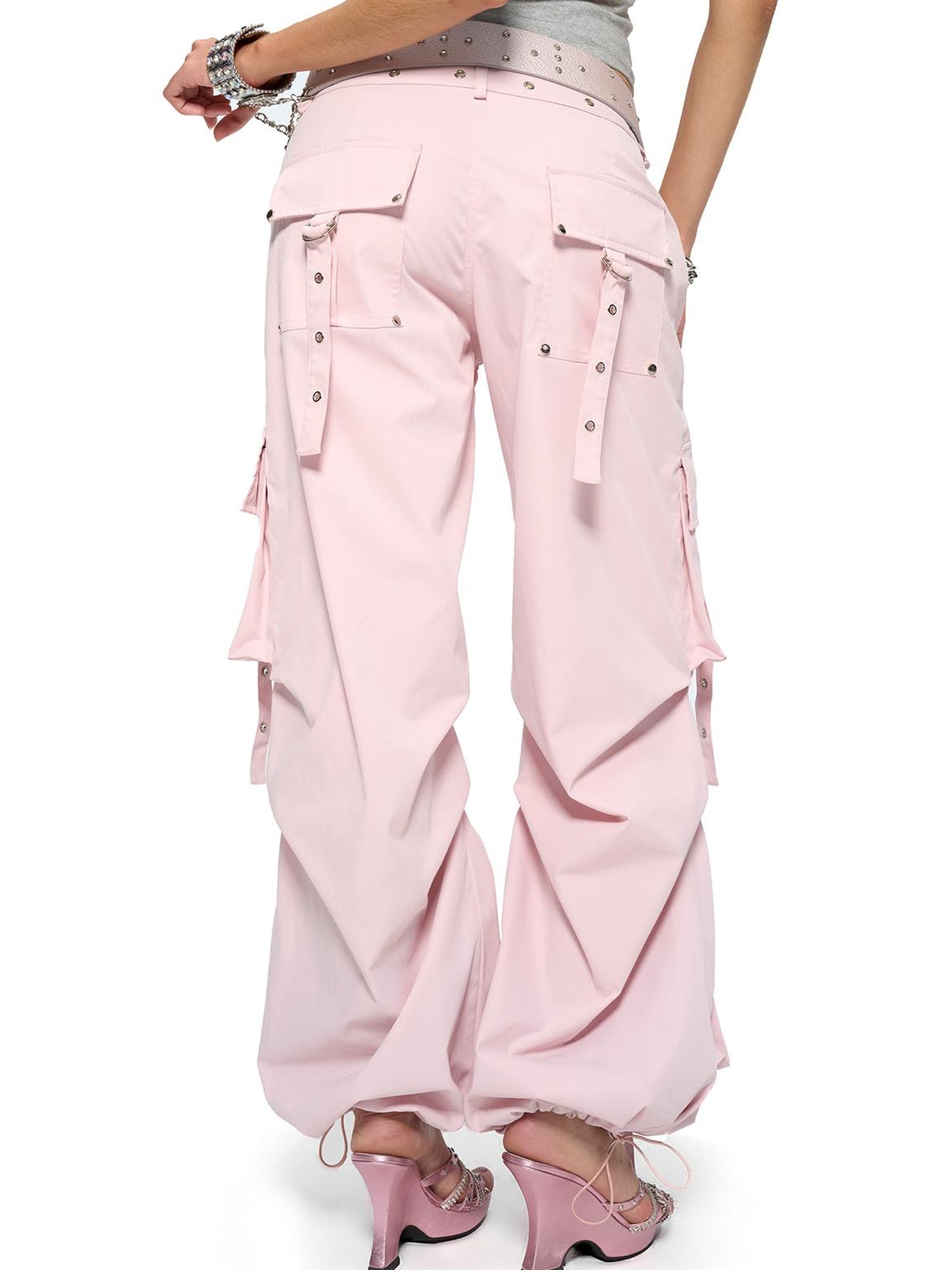 JYOSEI Y2K Low Waist Cargo Wide Leg Pants with Rivet Eyelets