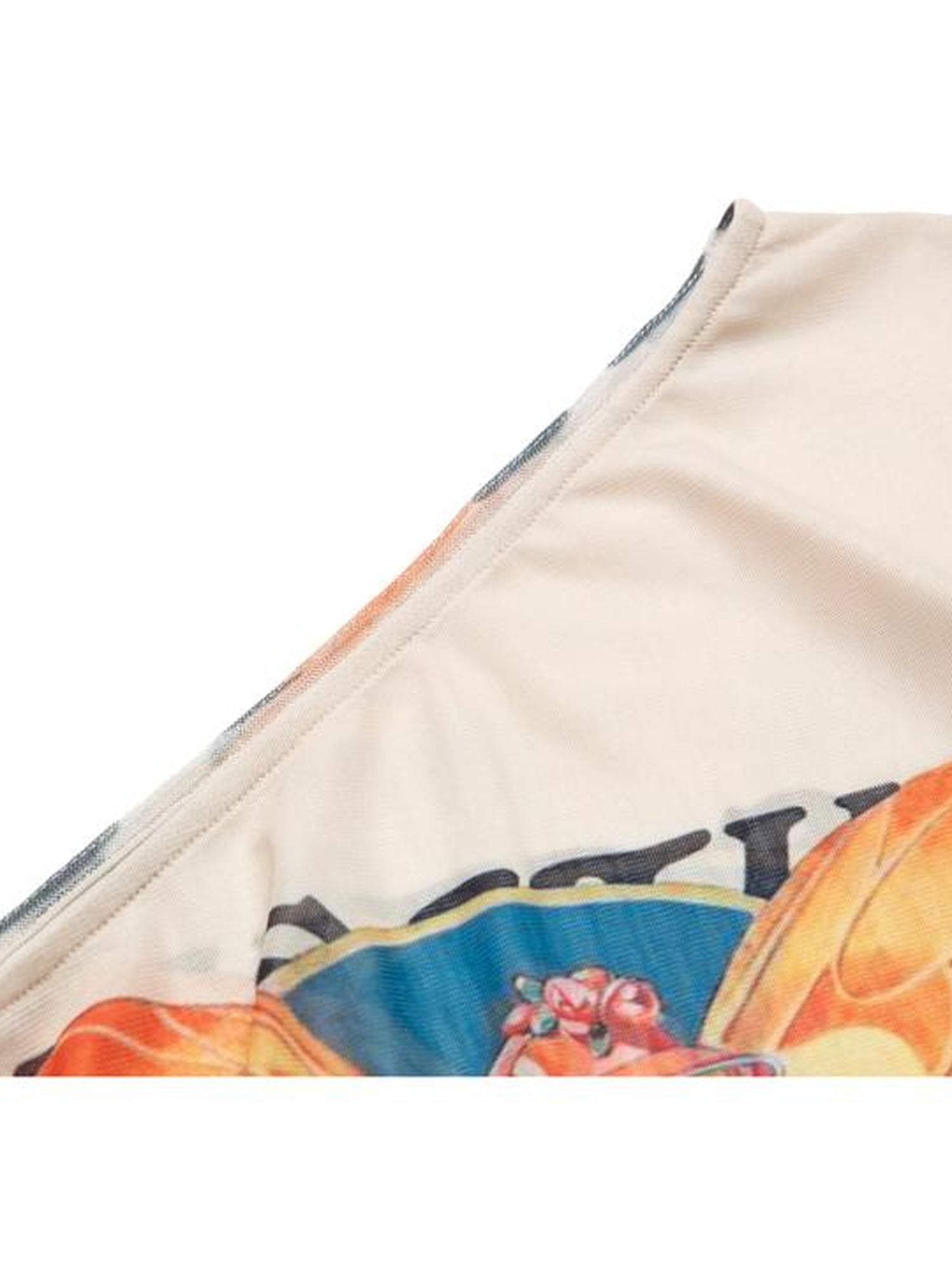 JYOSEI Y2K Sheer Mesh One Sleeve Top With Bow Retro Print