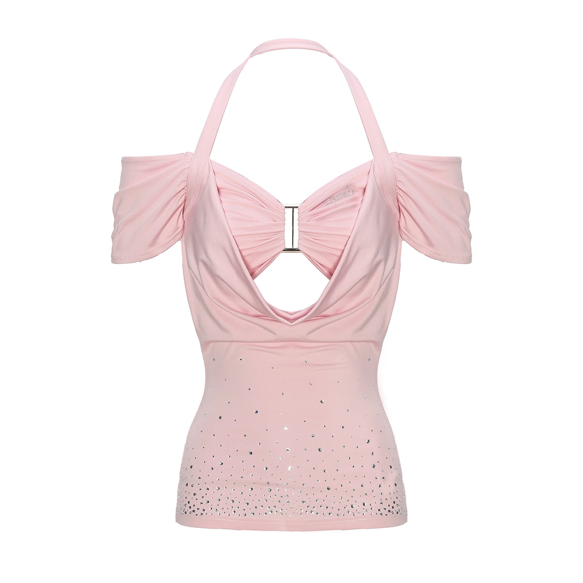 JYOSEI_Y2K_Strap_Top_With_Draped_Neckline_&_Gradient_Rhinestones_MISSTT