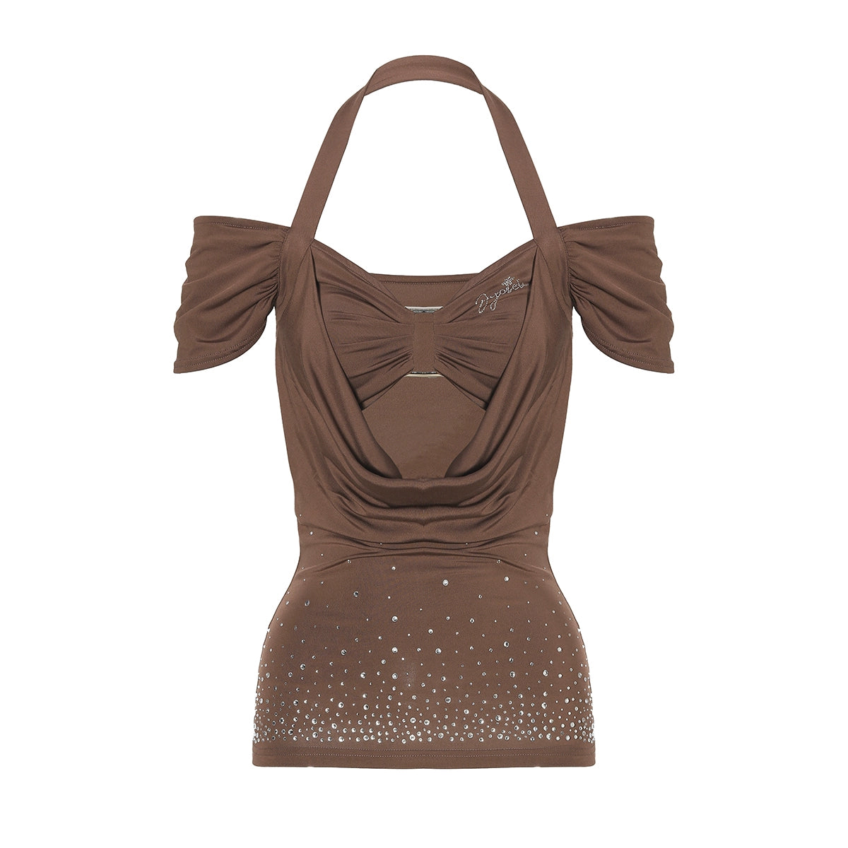 JYOSEI_Y2K_Strap_Top_With_Draped_Neckline_&_Gradient_Rhinestones_MISSTT