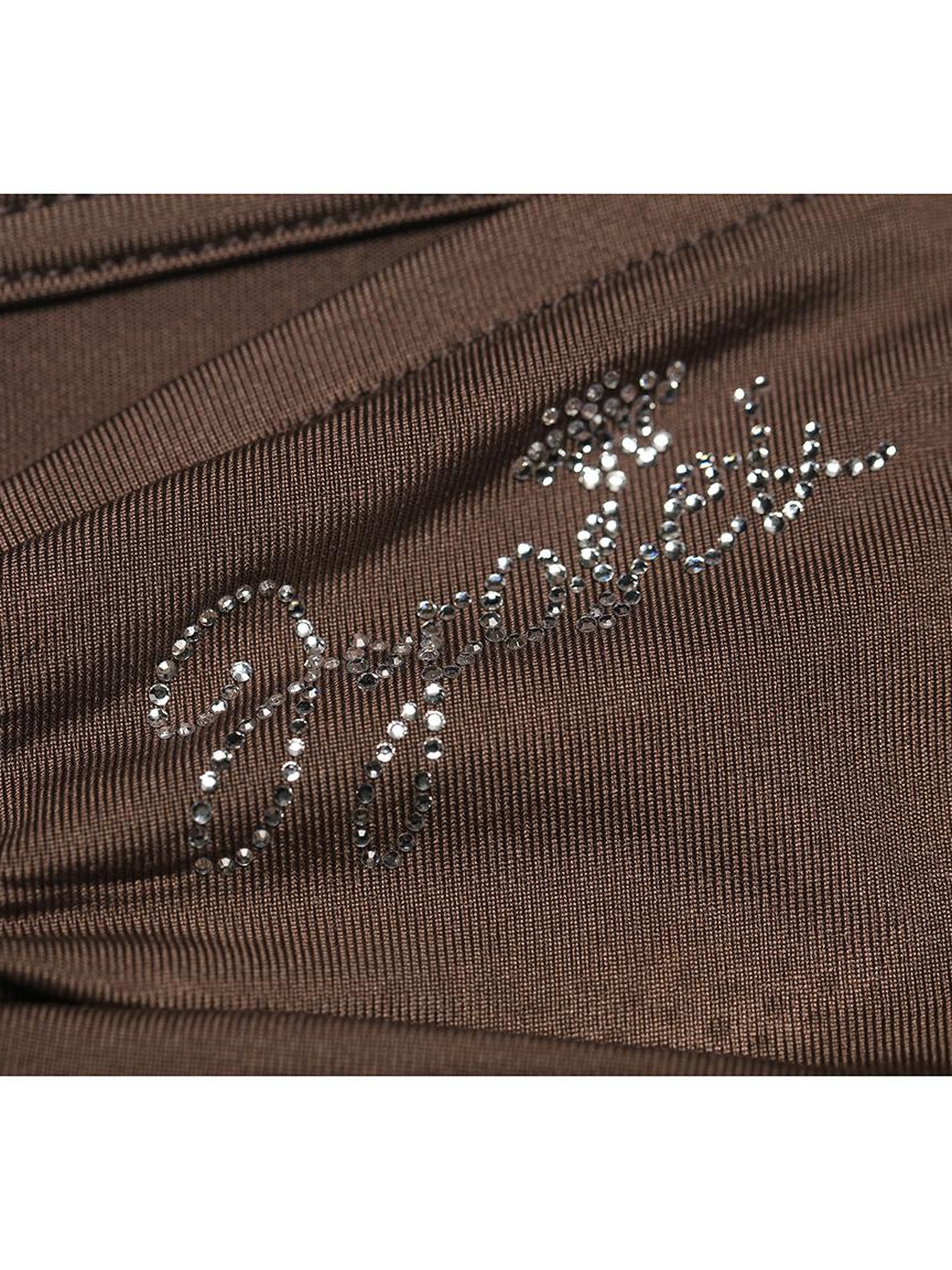 JYOSEI Y2K Strap Top With Draped Neckline & Gradient Rhinestones